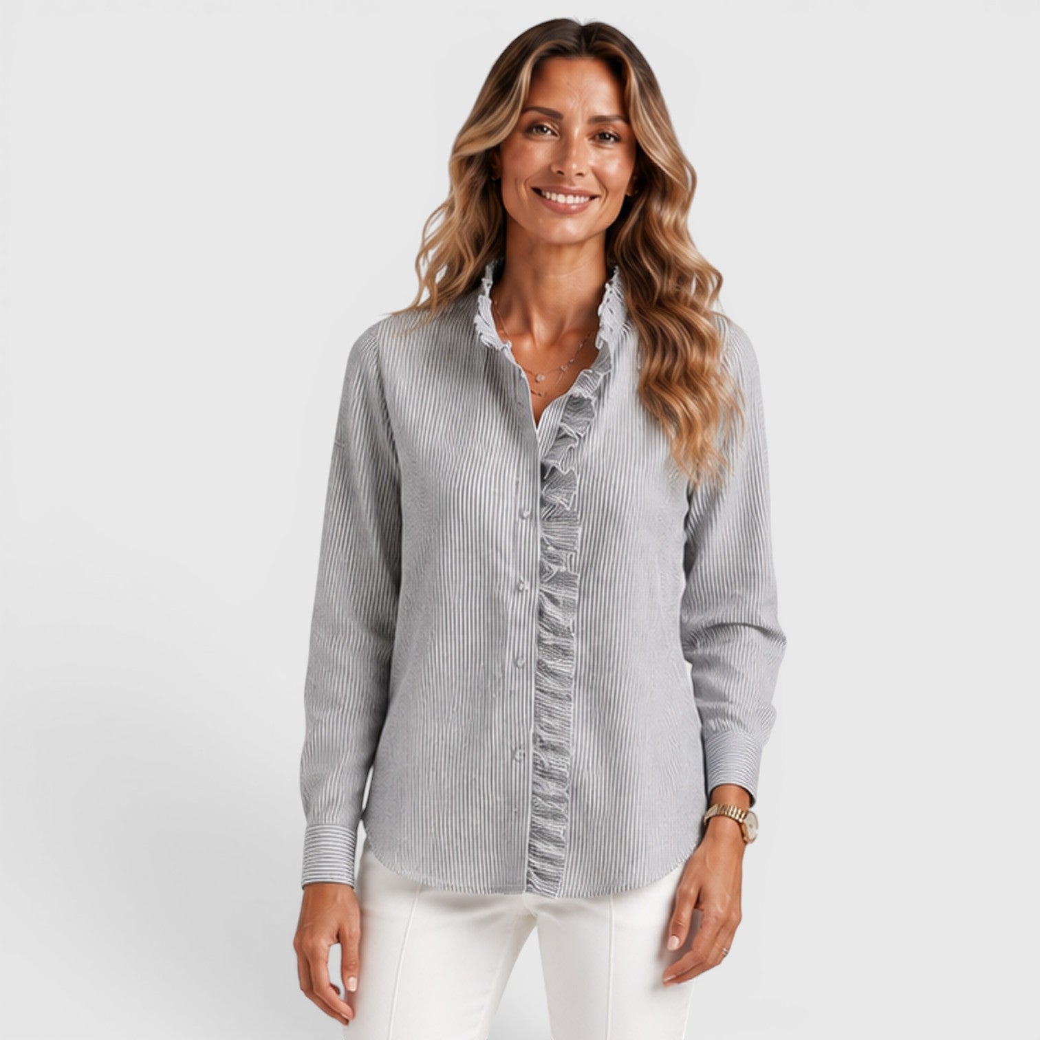 Monvaline | Women's Striped Button-Up Lightweight Blouse