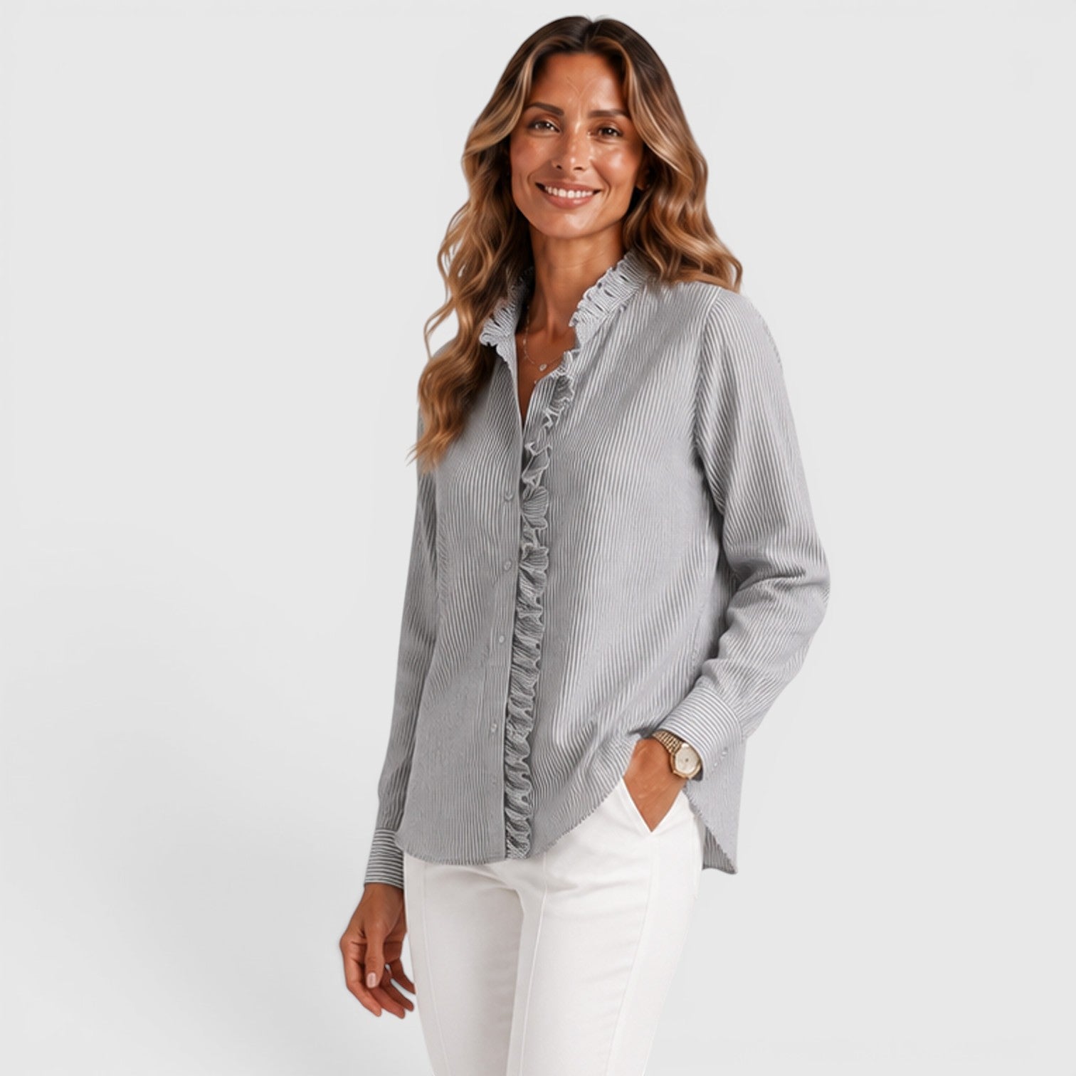 Monvaline | Women's Striped Button-Up Lightweight Blouse