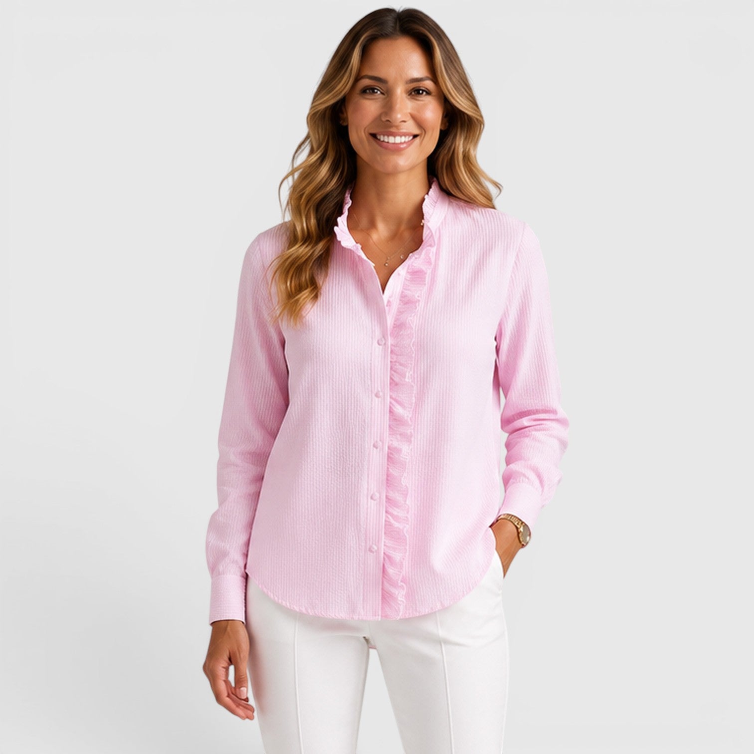 Monvaline | Women's Striped Button-Up Lightweight Blouse