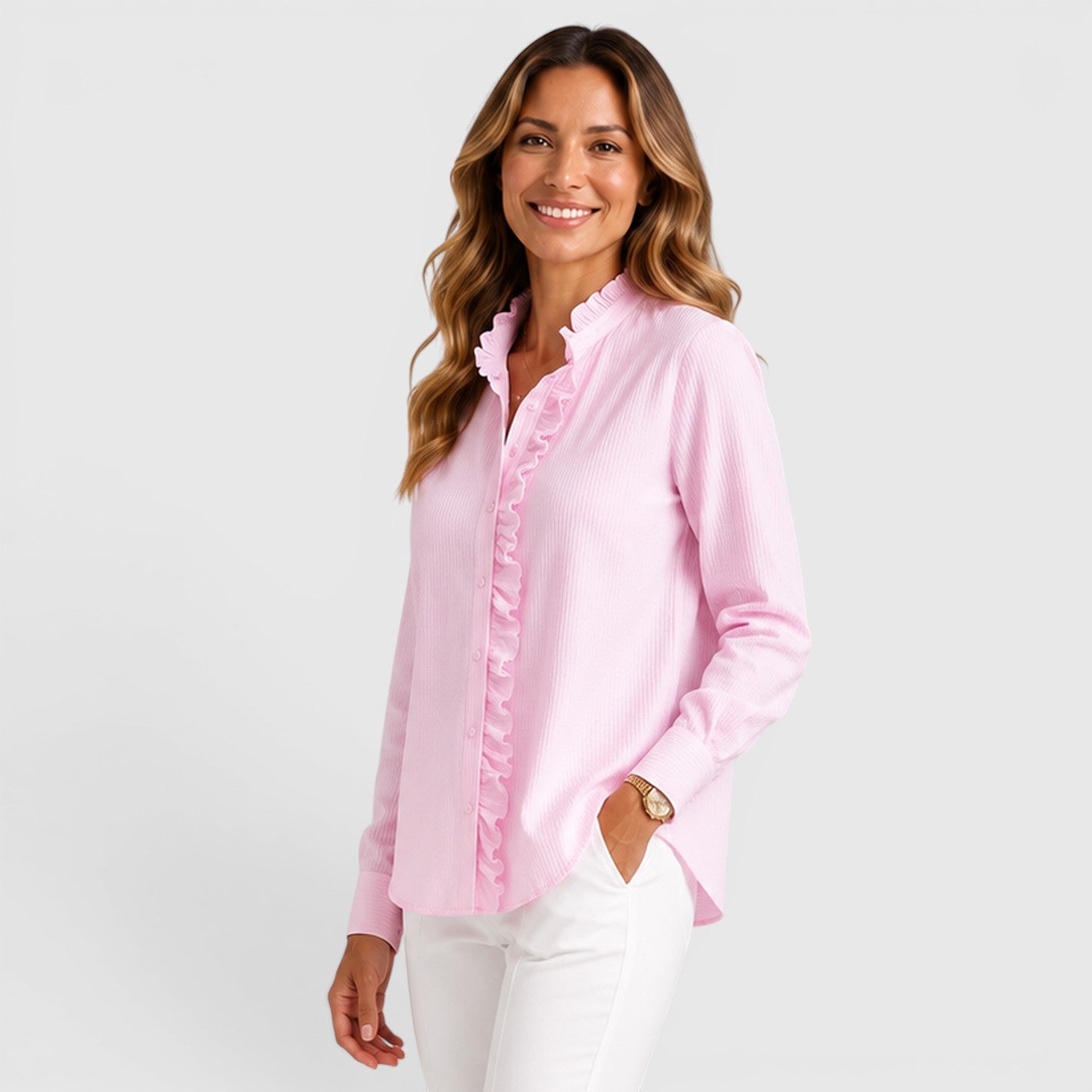 Monvaline | Women's Striped Button-Up Lightweight Blouse