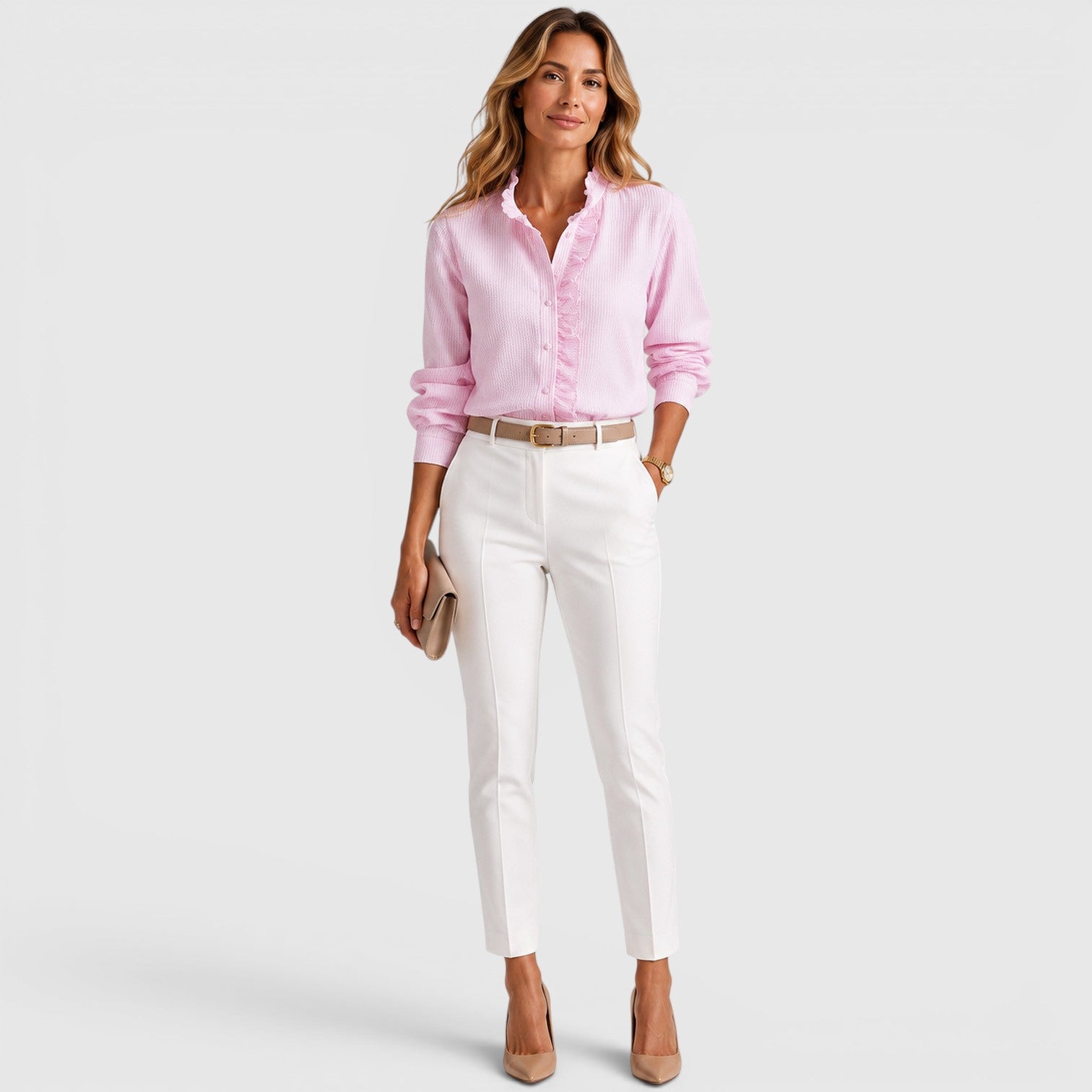 Monvaline | Women's Striped Button-Up Lightweight Blouse