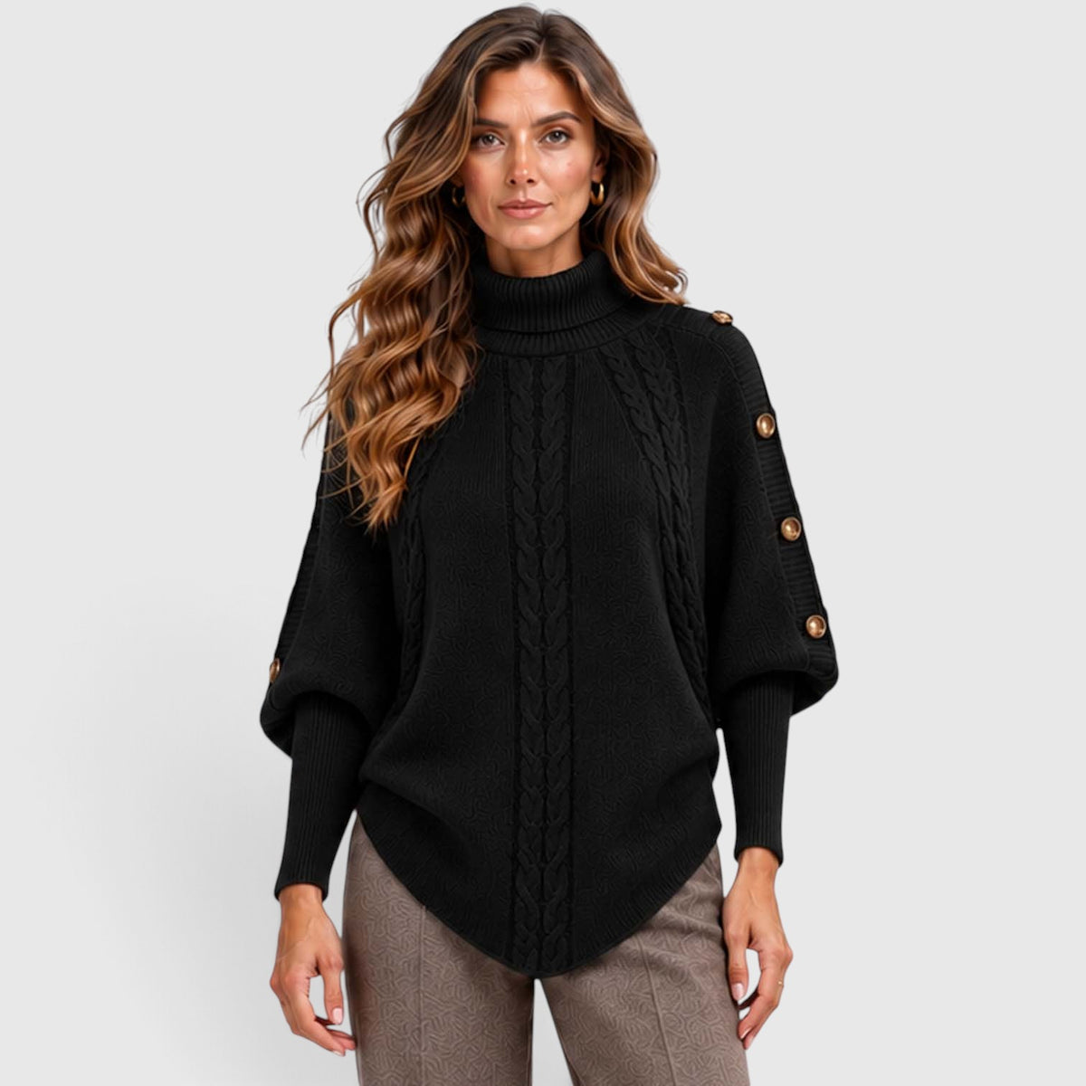 Monvaline | Women's Cable Knit Turtleneck Sweater for Autumn & Winter