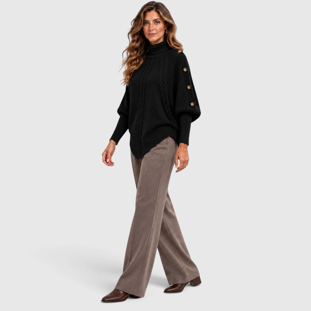 Monvaline | Women's Cable Knit Turtleneck Sweater for Autumn & Winter