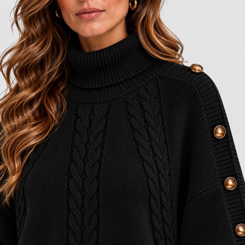 Monvaline | Women's Cable Knit Turtleneck Sweater for Autumn & Winter