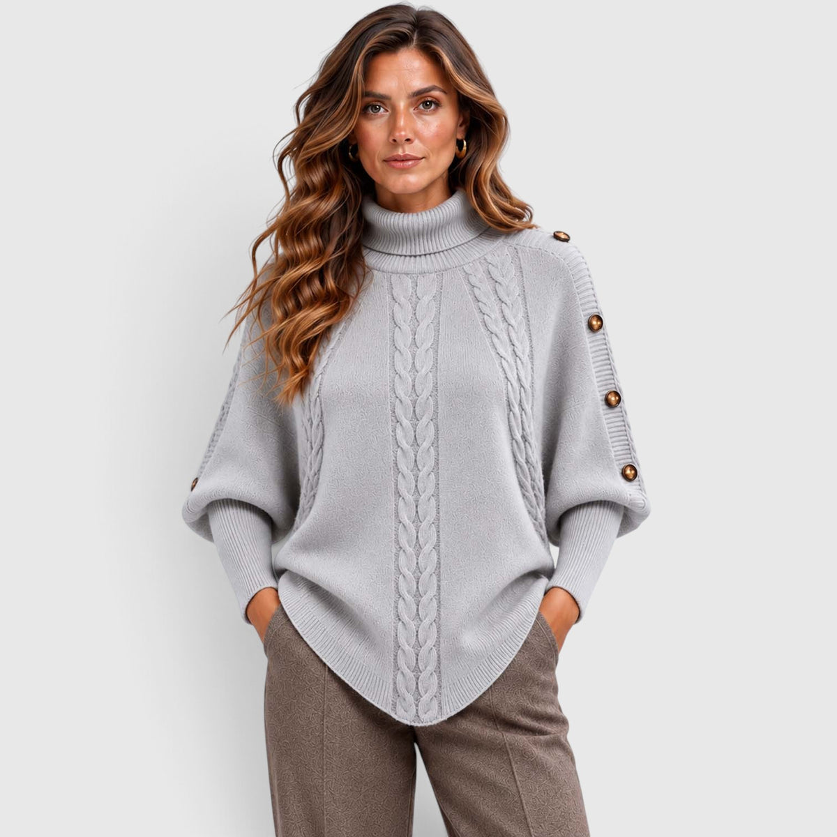 Monvaline | Women's Cable Knit Turtleneck Sweater for Autumn & Winter
