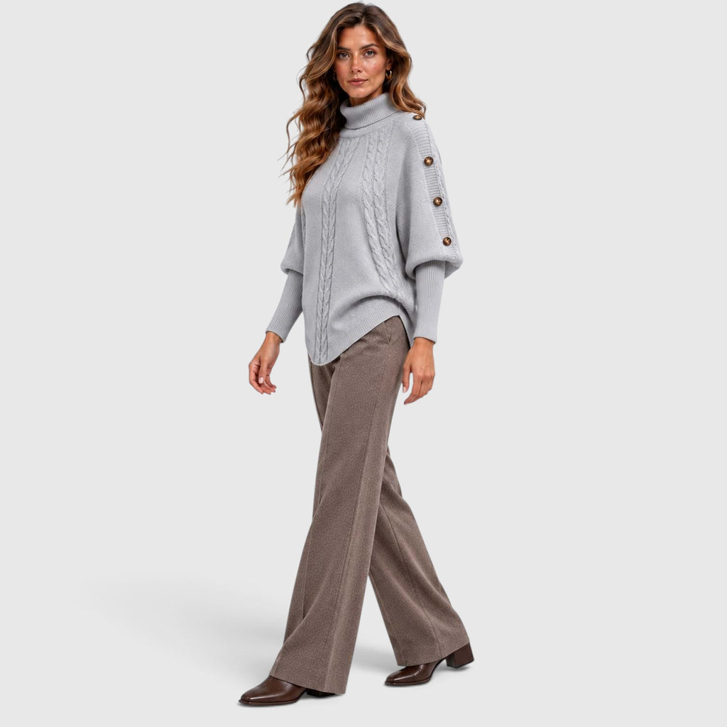 Monvaline | Women's Cable Knit Turtleneck Sweater for Autumn & Winter