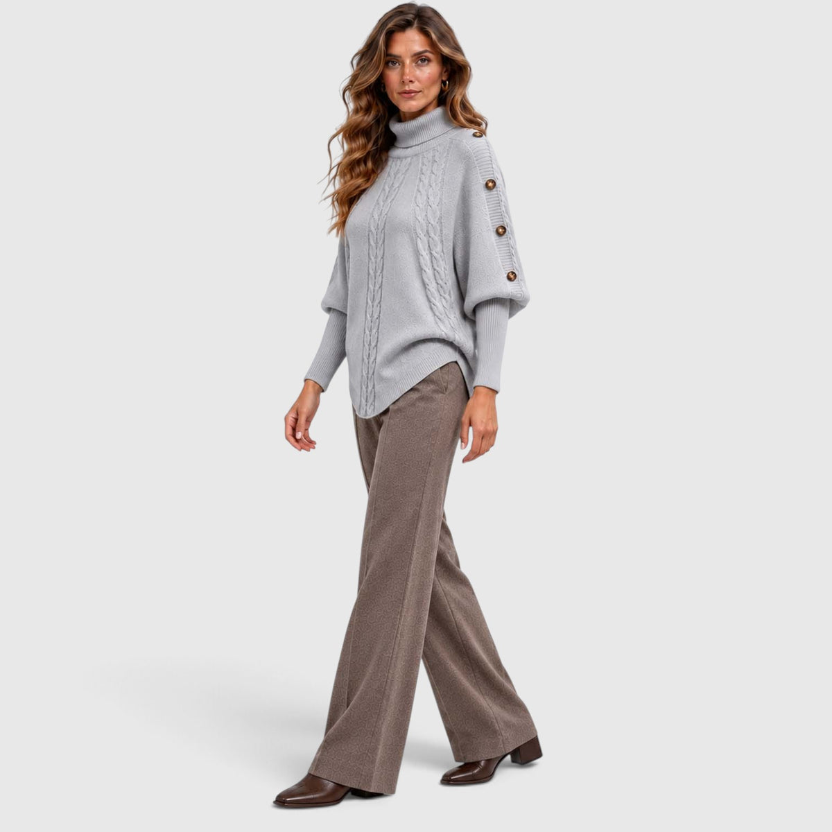 Monvaline | Women's Cable Knit Turtleneck Sweater for Autumn & Winter