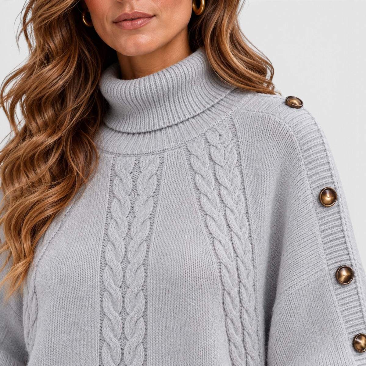 Monvaline | Women's Cable Knit Turtleneck Sweater for Autumn & Winter