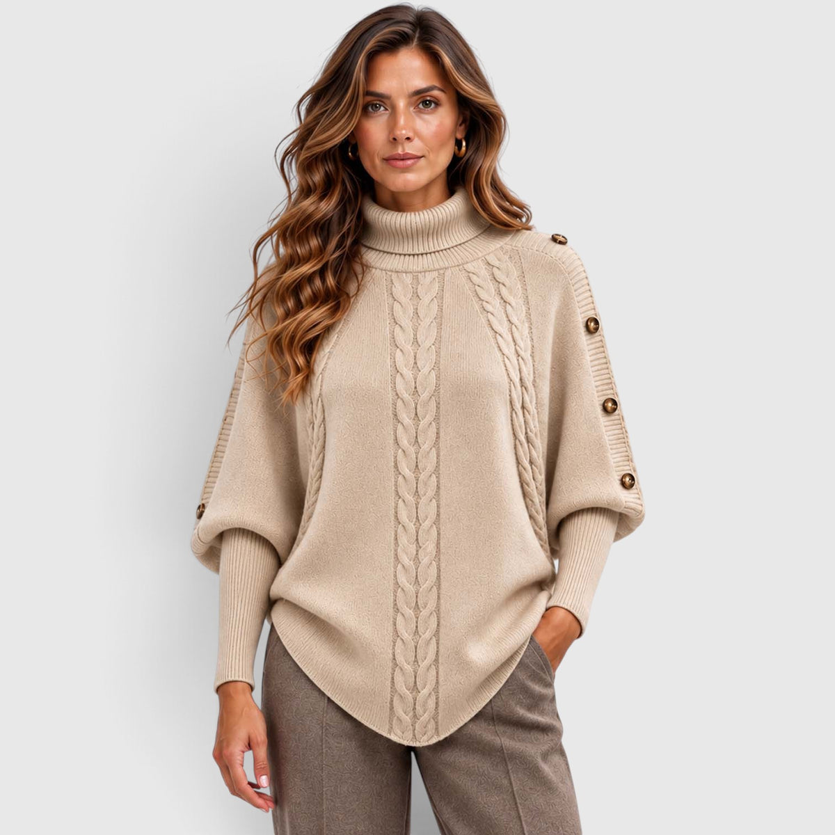 Monvaline | Women's Cable Knit Turtleneck Sweater for Autumn & Winter