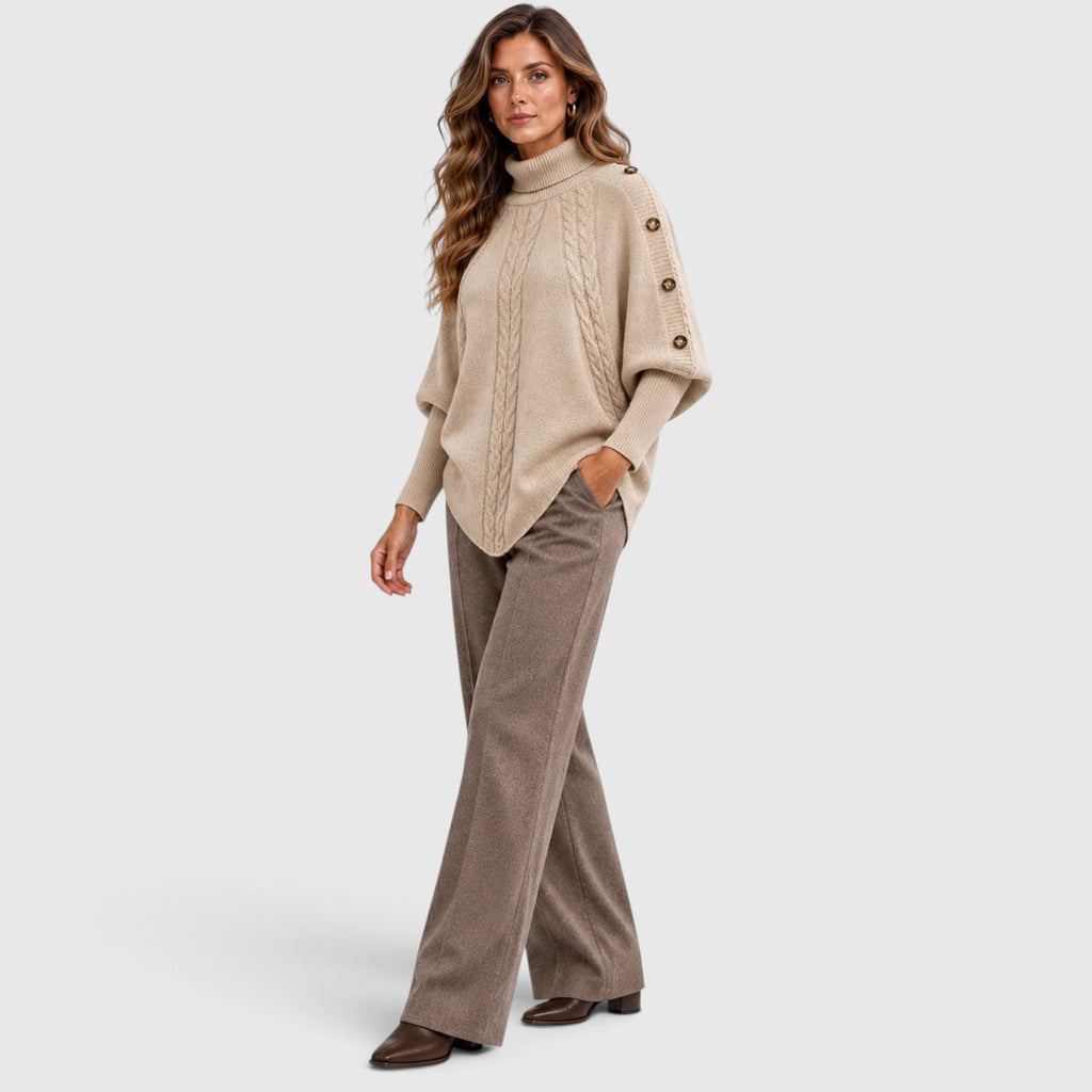Monvaline | Women's Cable Knit Turtleneck Sweater for Autumn & Winter