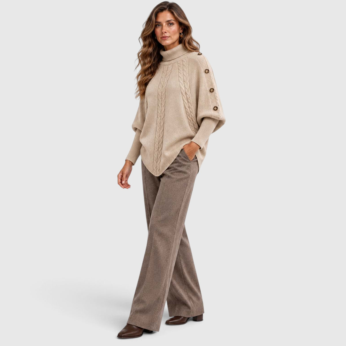Monvaline | Women's Cable Knit Turtleneck Sweater for Autumn & Winter