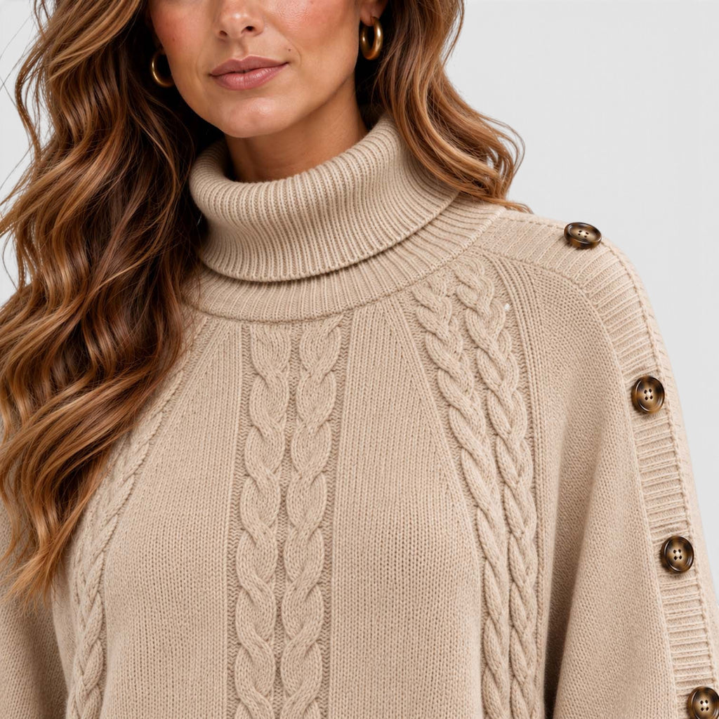 Monvaline | Women's Cable Knit Turtleneck Sweater for Autumn & Winter