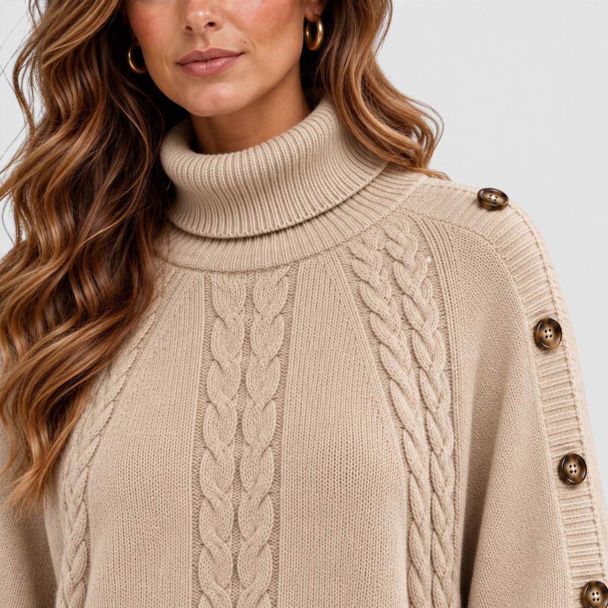 Monvaline | Women's Cable Knit Turtleneck Sweater for Autumn & Winter