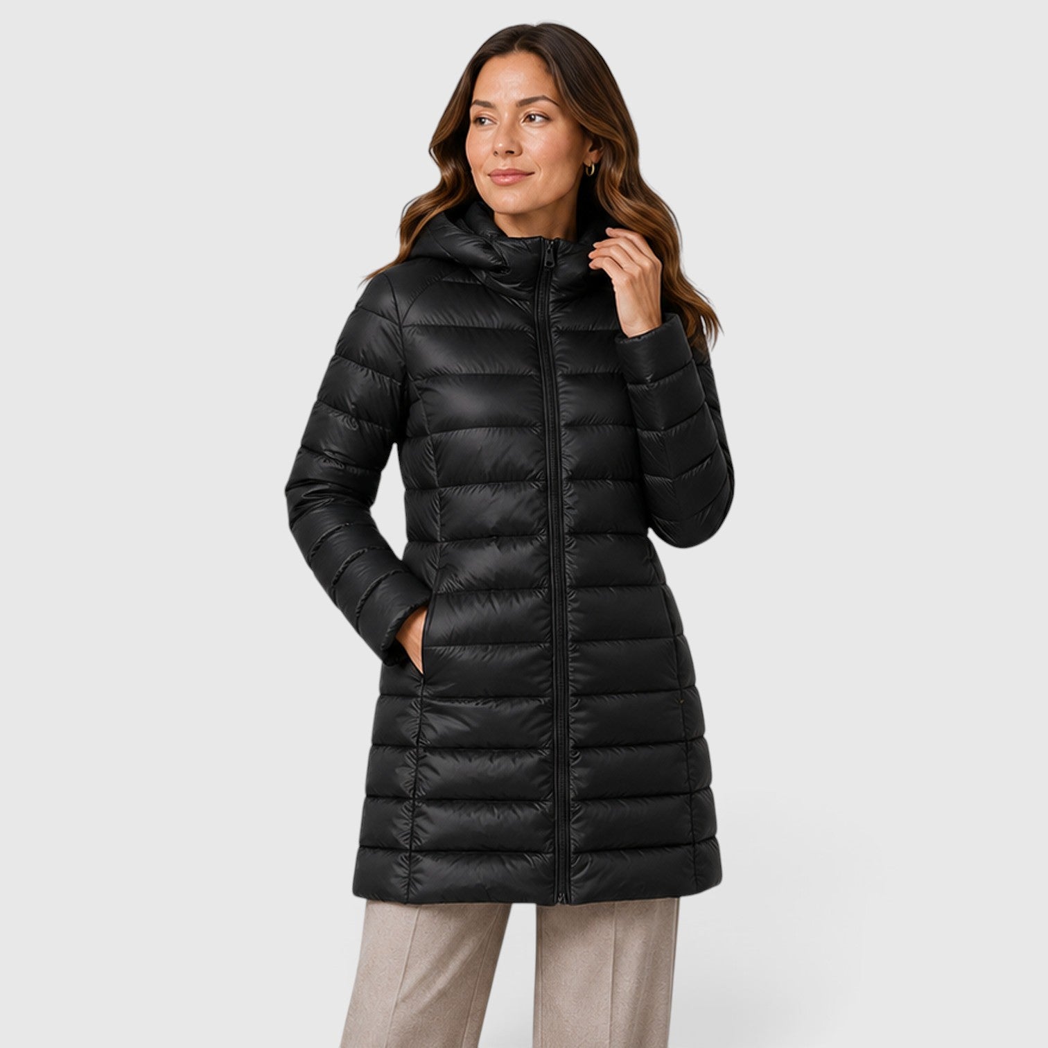 Monvaline | Women's Cashmere Blend Lightweight Slim Fit Hooded Puffer Jacket