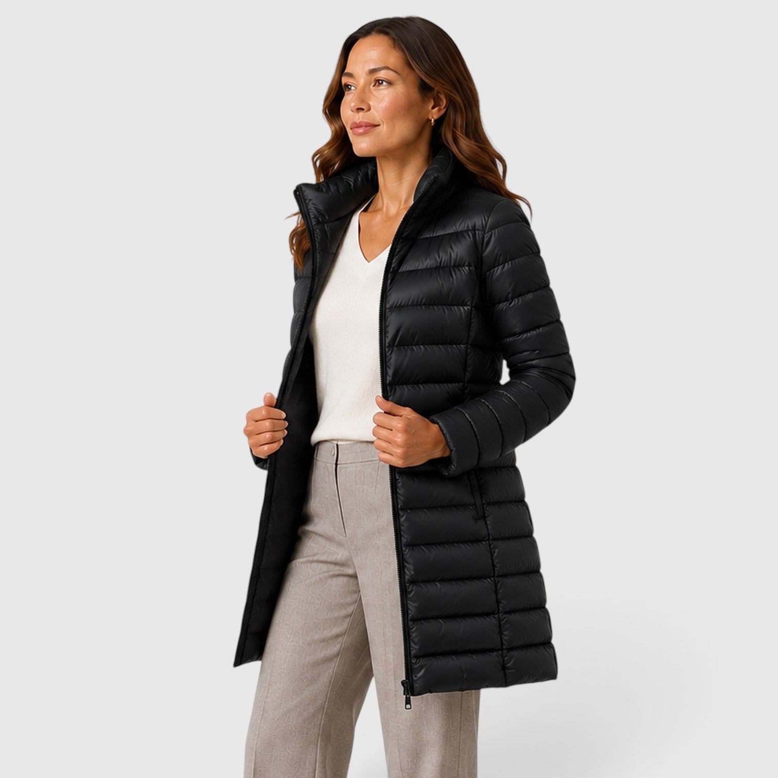 Monvaline | Women's Cashmere Blend Lightweight Slim Fit Hooded Puffer Jacket
