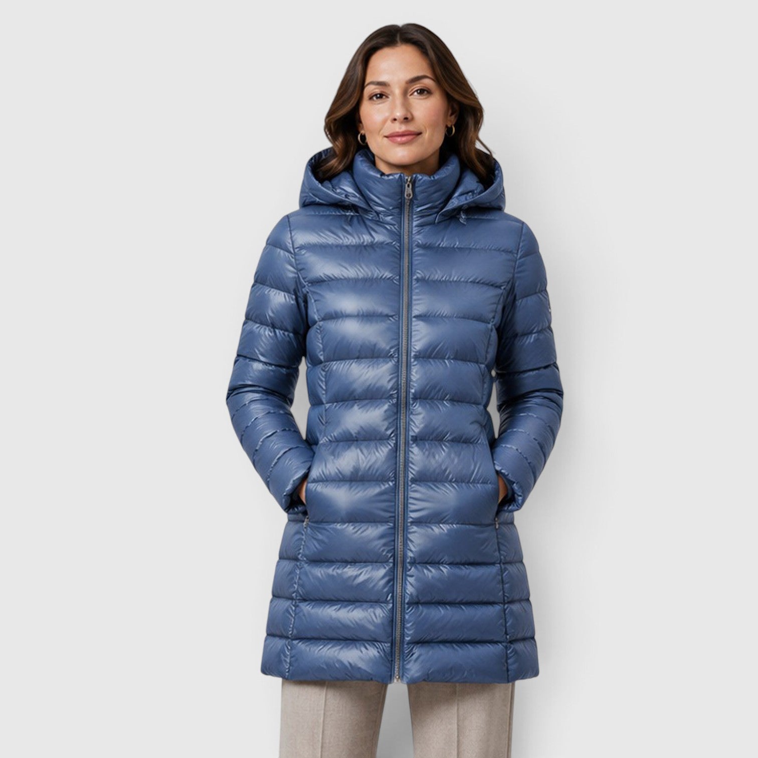 Monvaline | Women's Cashmere Blend Lightweight Slim Fit Hooded Puffer Jacket