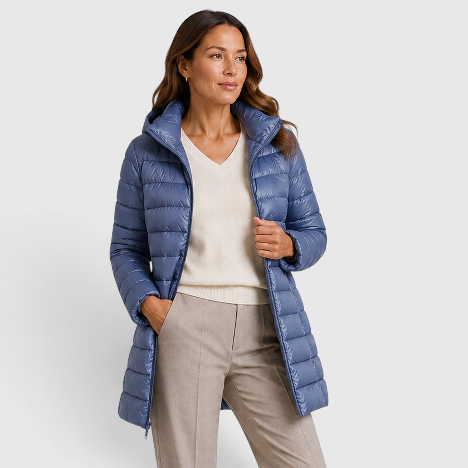 Monvaline | Women's Cashmere Blend Lightweight Slim Fit Hooded Puffer Jacket