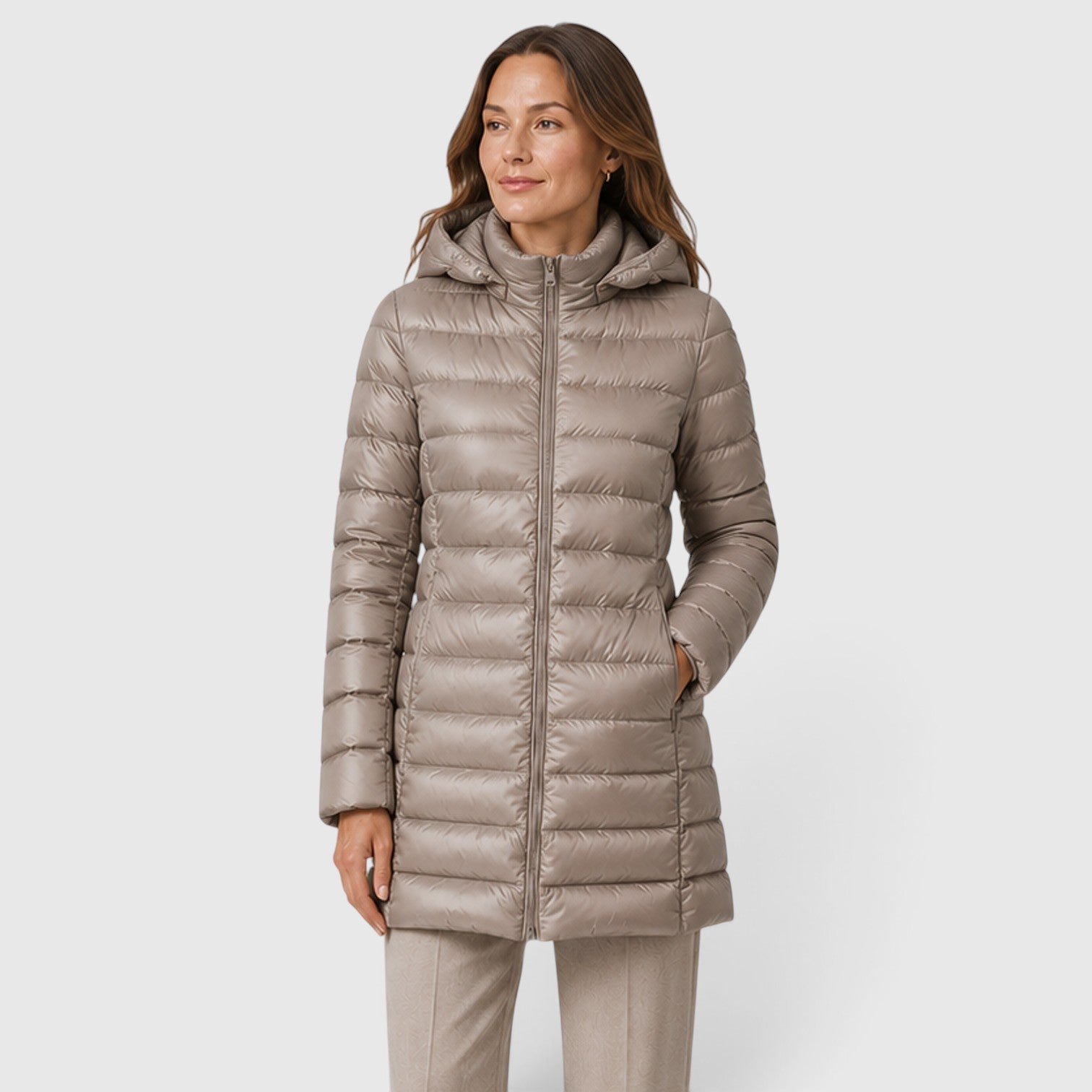 Monvaline | Women's Cashmere Blend Lightweight Slim Fit Hooded Puffer Jacket