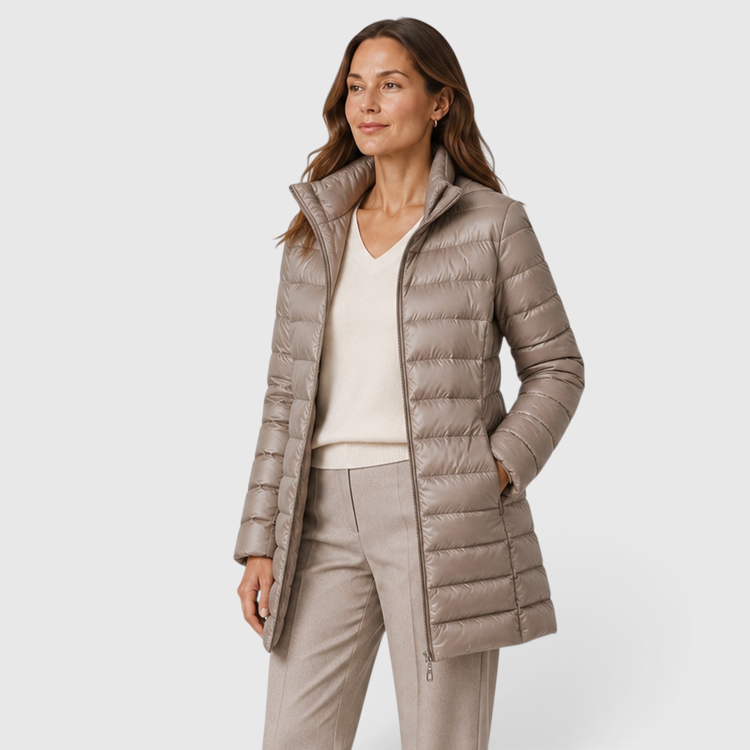 Monvaline | Women's Cashmere Blend Lightweight Slim Fit Hooded Puffer Jacket