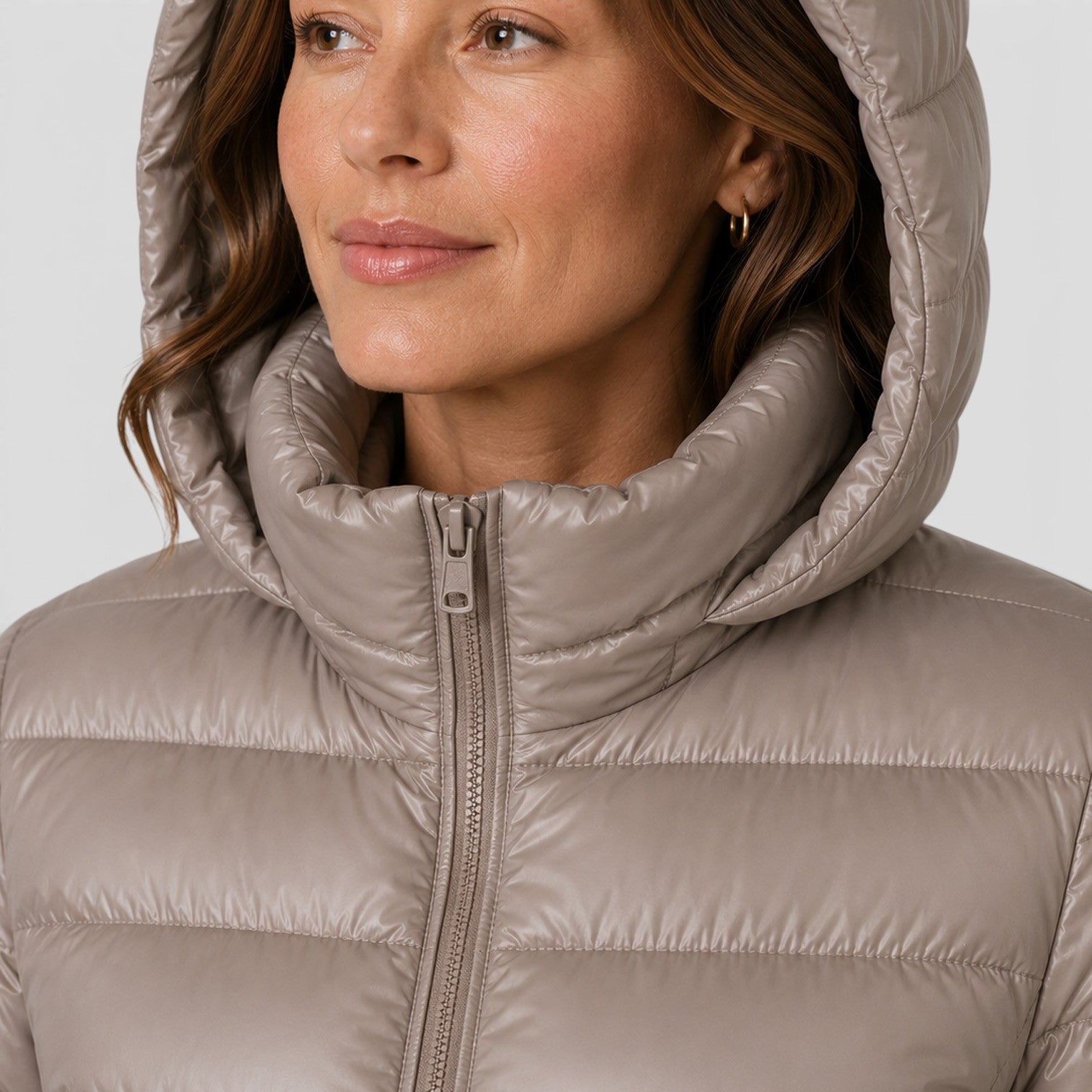 Monvaline | Women's Cashmere Blend Lightweight Slim Fit Hooded Puffer Jacket