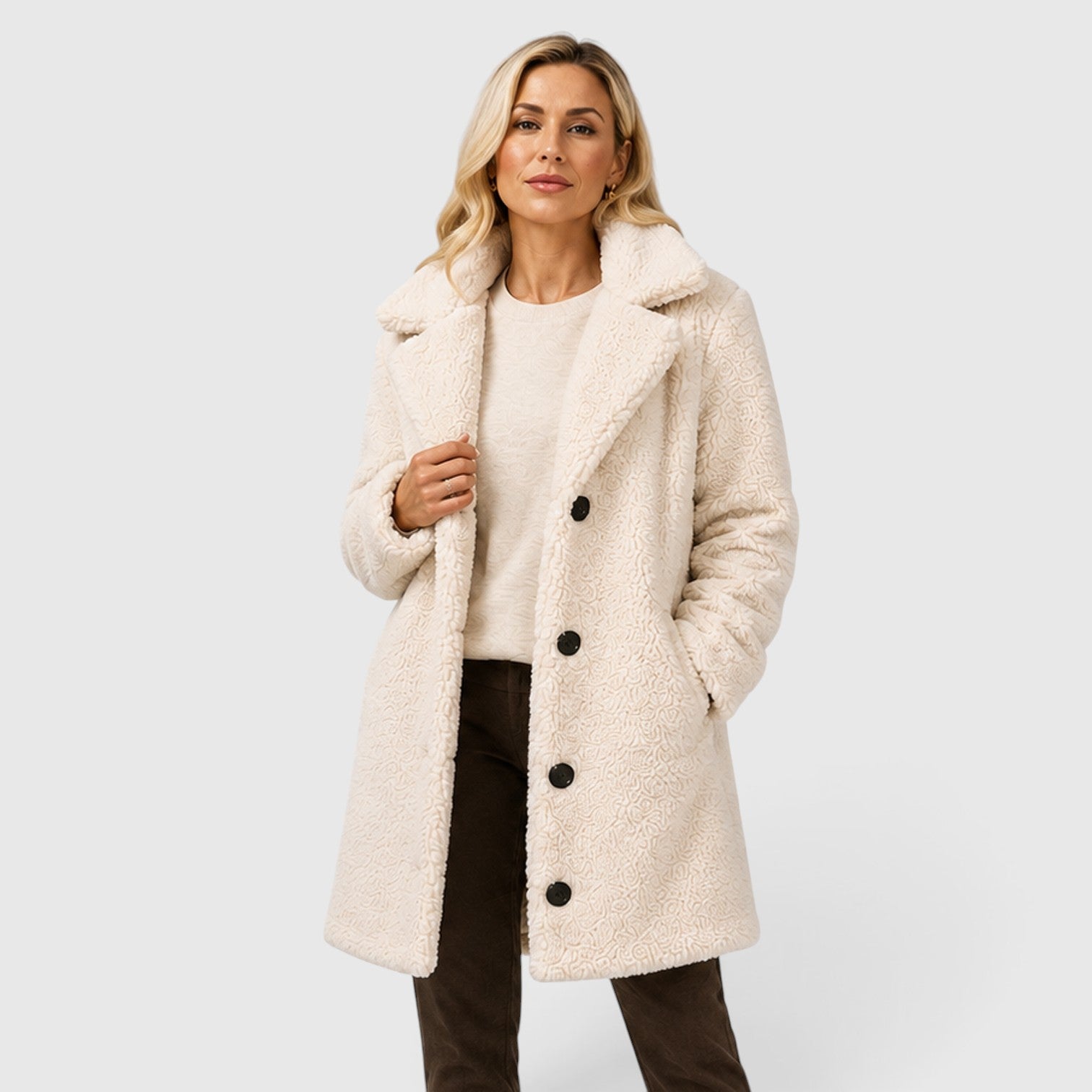 Monvaline | Women's Cashmere Fur Collar Coat – Warm Loose Fit