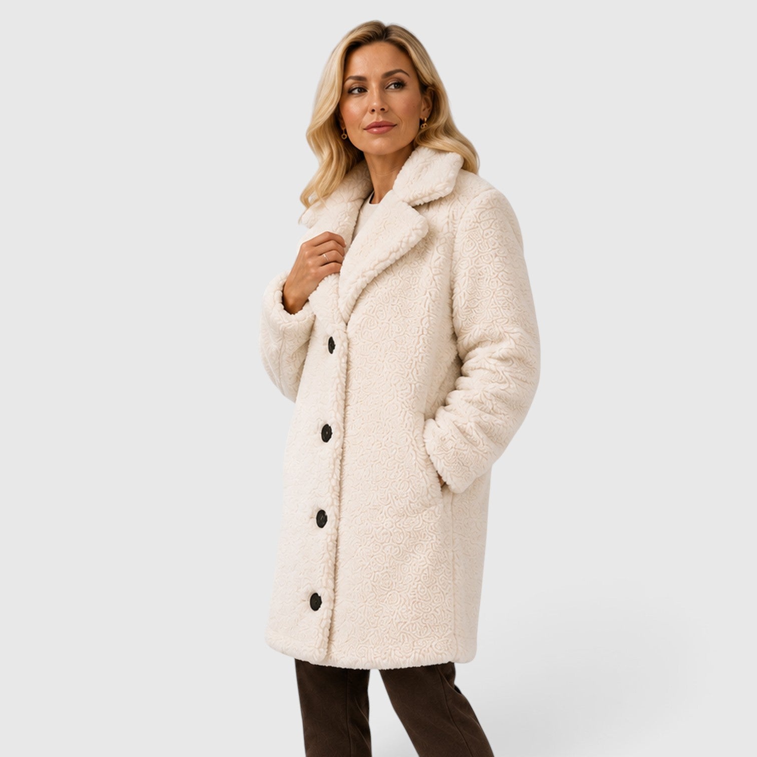 Monvaline | Women's Cashmere Fur Collar Coat – Warm Loose Fit