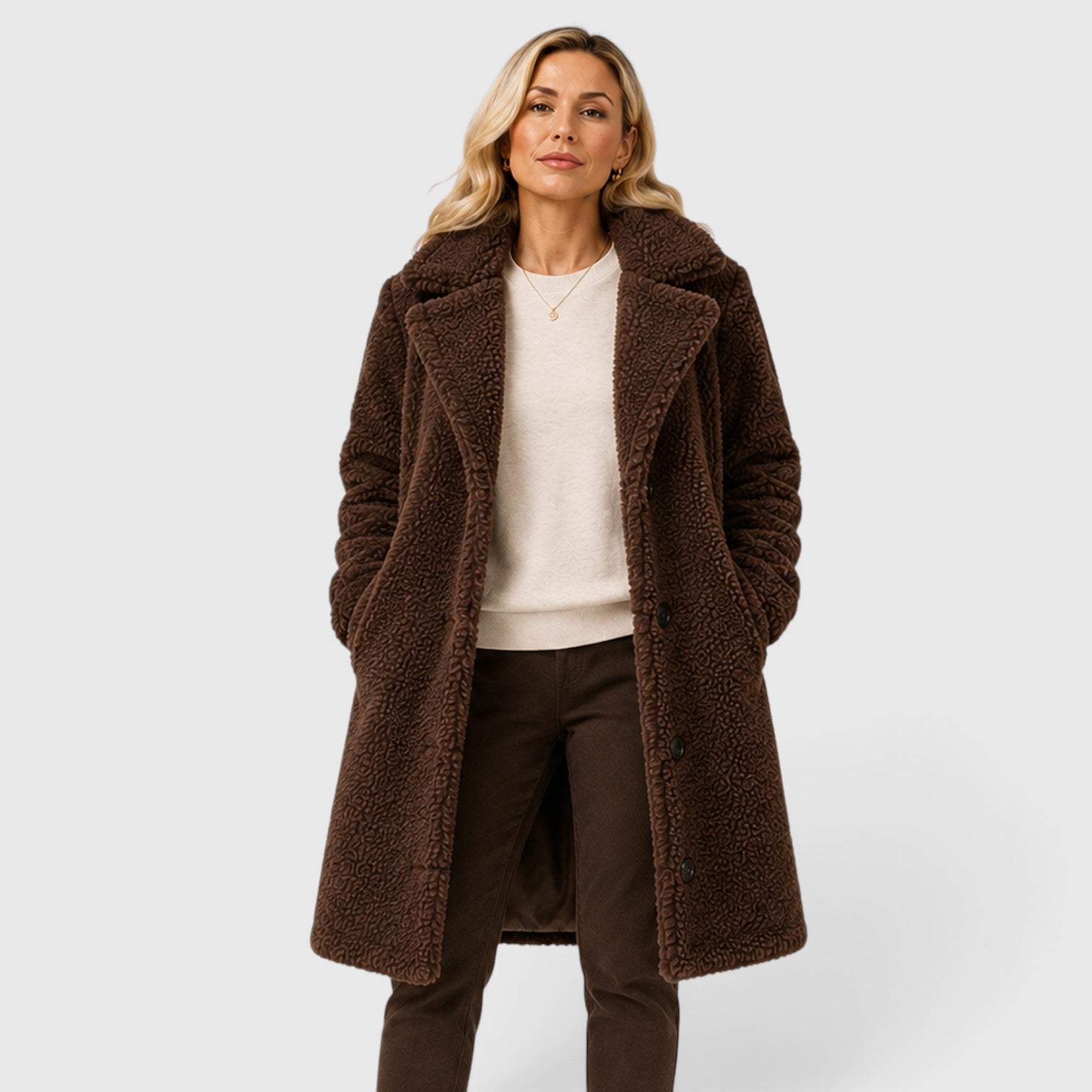 Monvaline | Women's Cashmere Fur Collar Coat – Warm Loose Fit