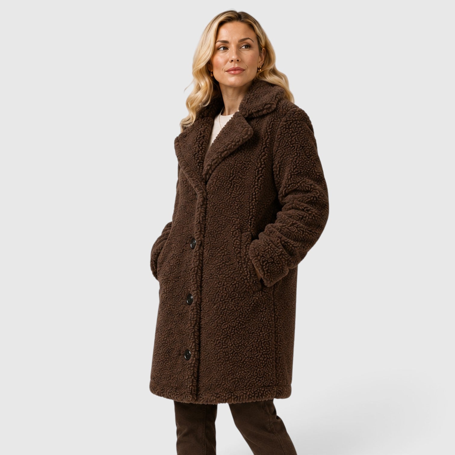 Monvaline | Women's Cashmere Fur Collar Coat – Warm Loose Fit