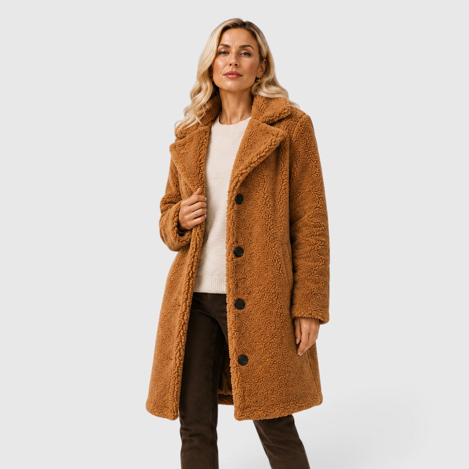 Monvaline | Women's Cashmere Fur Collar Coat – Warm Loose Fit