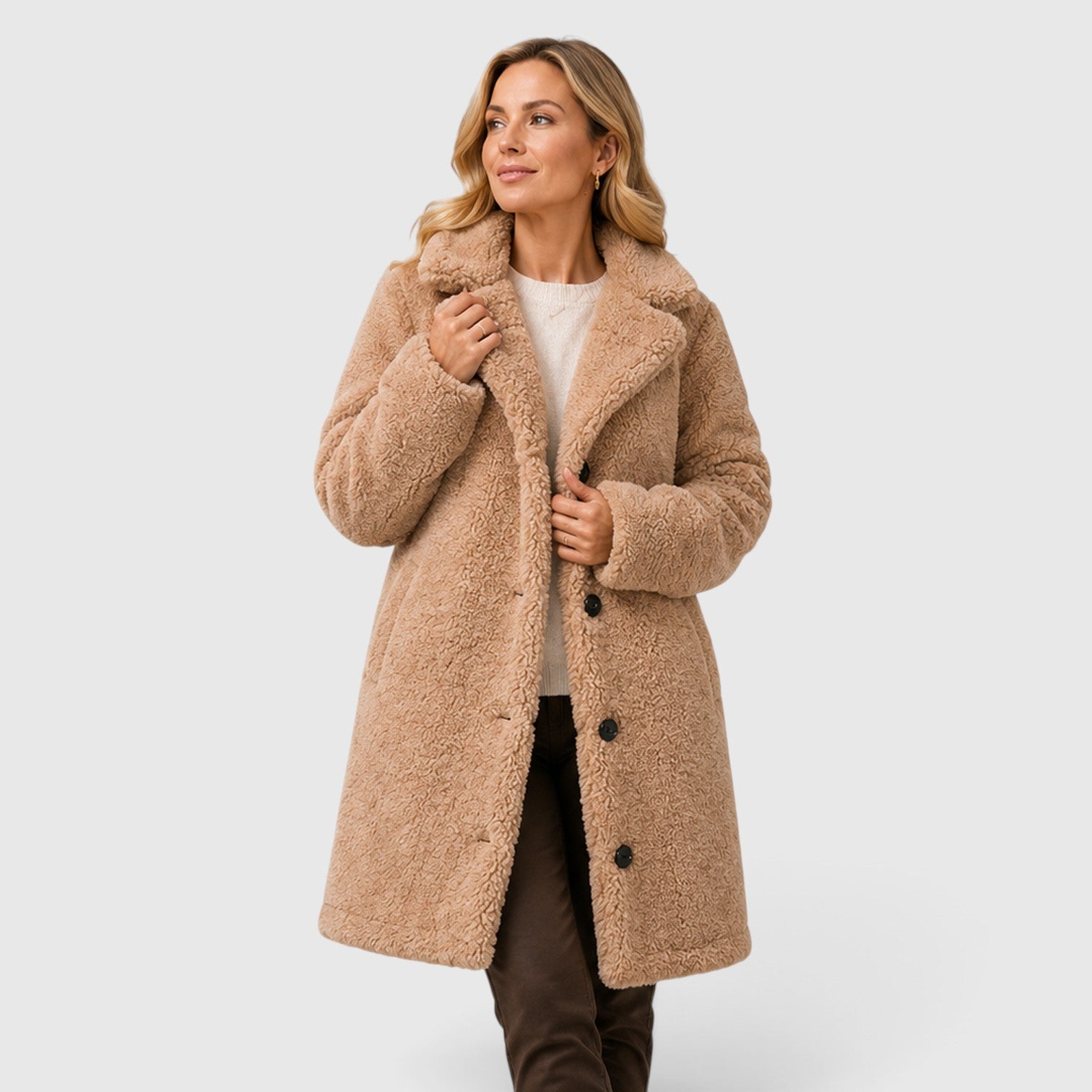 Monvaline | Women's Cashmere Fur Collar Coat – Warm Loose Fit