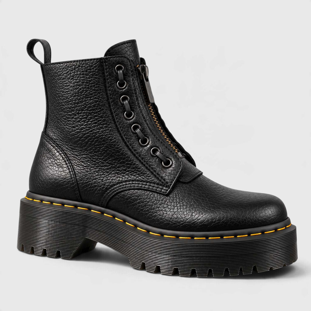 Monvaline | Women's Chunky Ankle Boots with Front Zip and Platform Sole