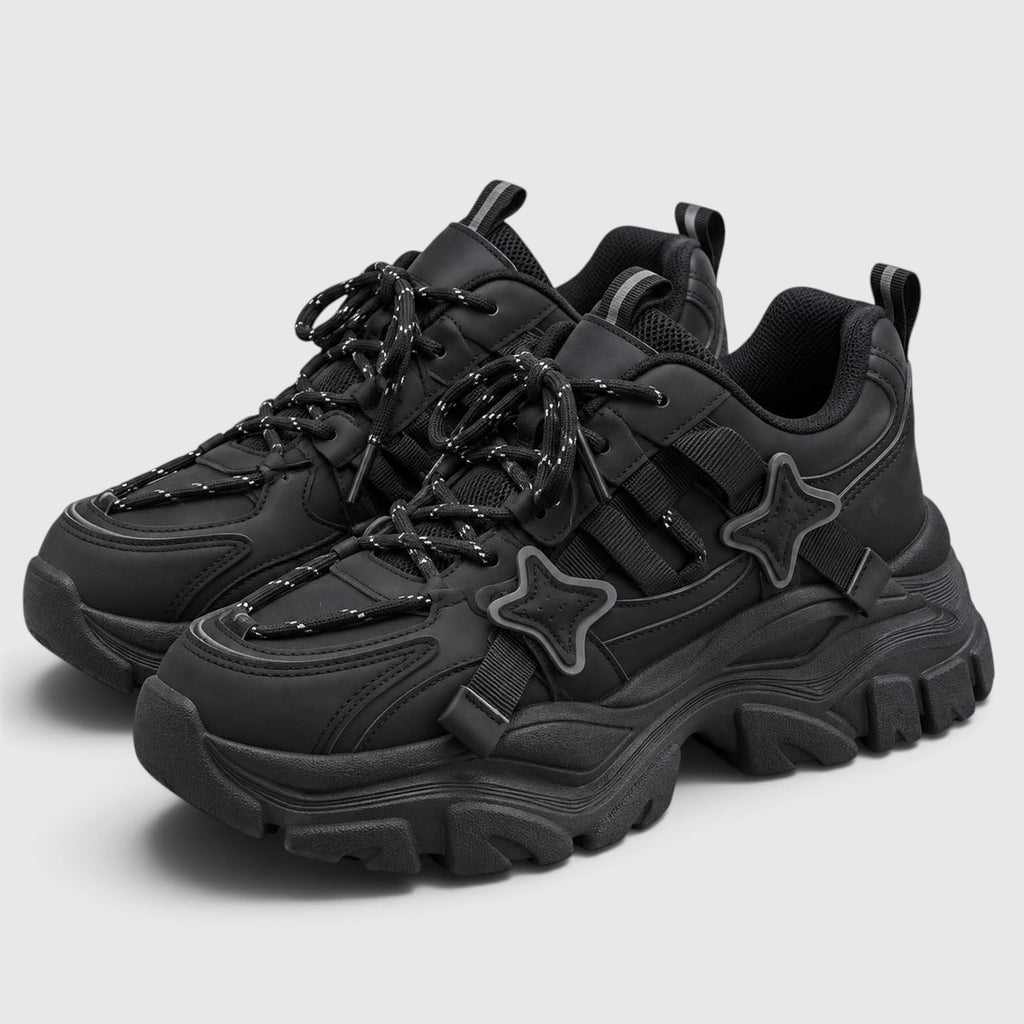 Monvaline | Women's Chunky Platform Sneakers – Lace-Up Star Detail