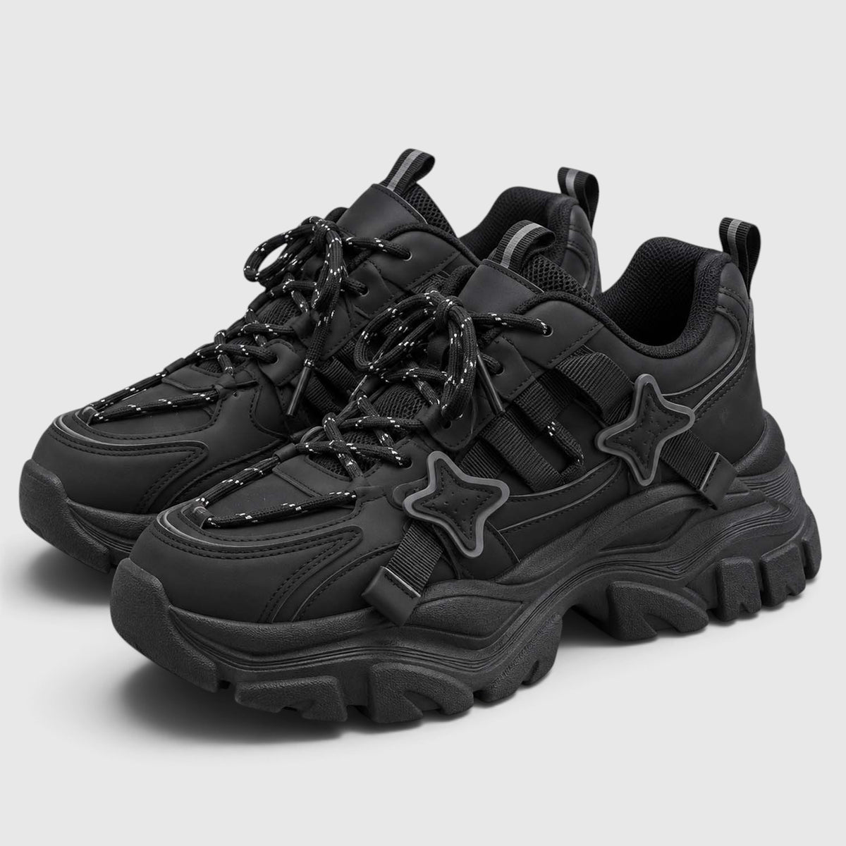 Monvaline | Women's Chunky Platform Sneakers – Lace-Up Star Detail