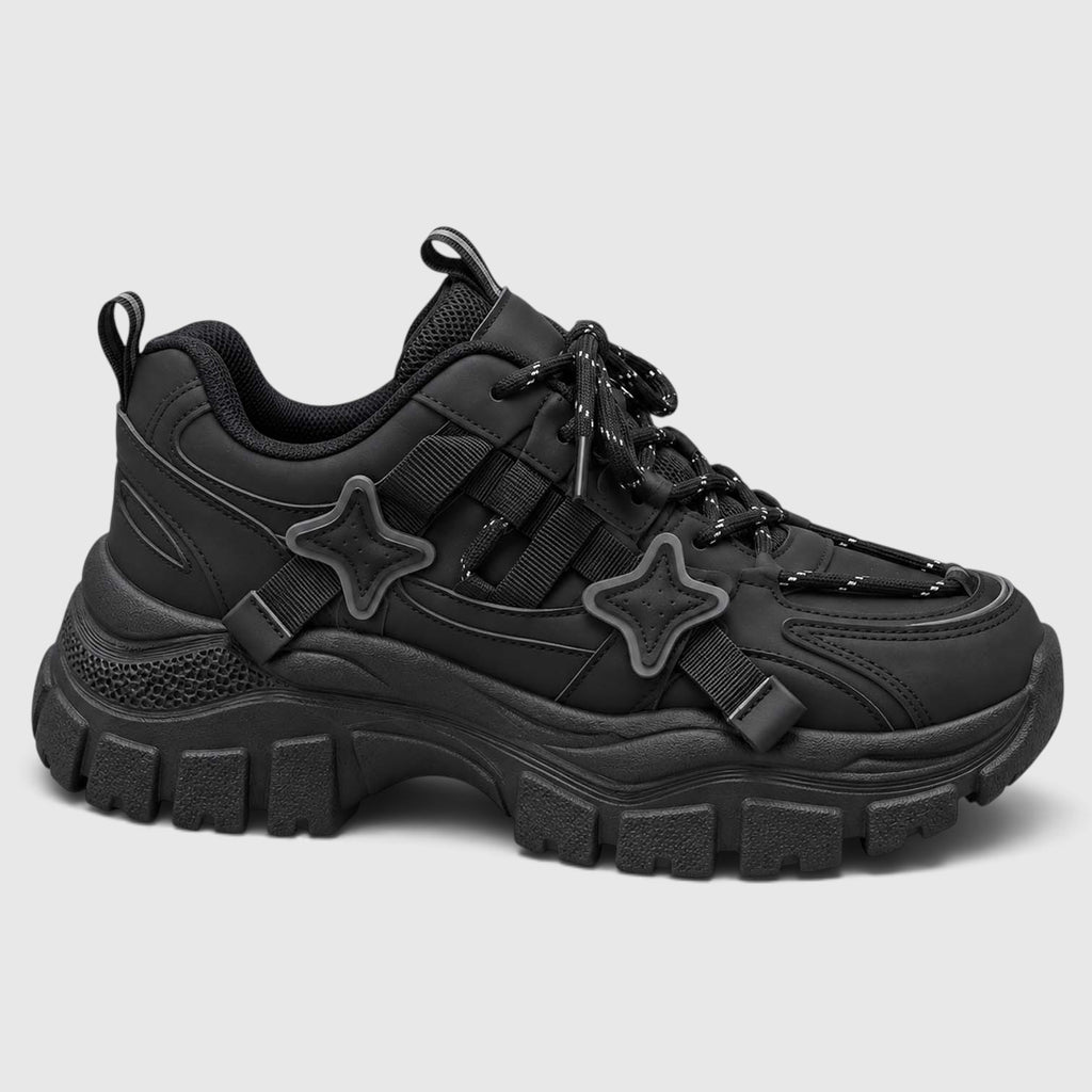 Monvaline | Women's Chunky Platform Sneakers – Lace-Up Star Detail