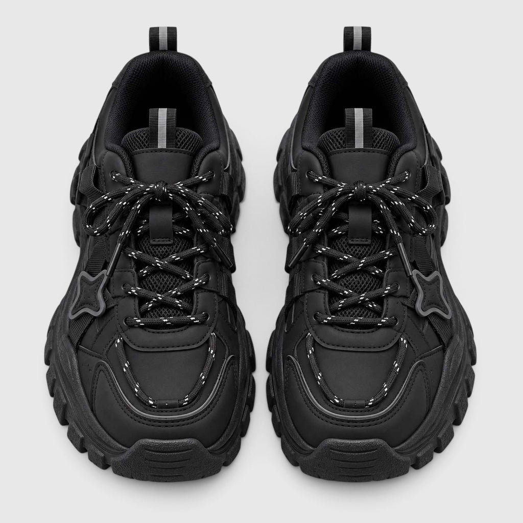 Monvaline | Women's Chunky Platform Sneakers – Lace-Up Star Detail