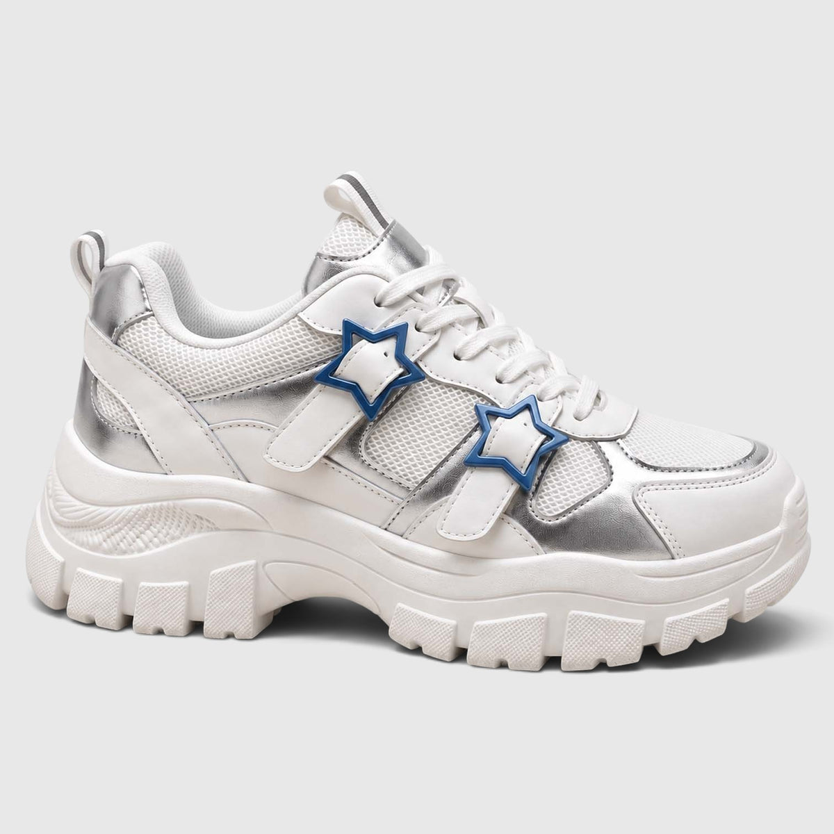 Monvaline | Women's Chunky Platform Sneakers – Lace-Up Star Detail