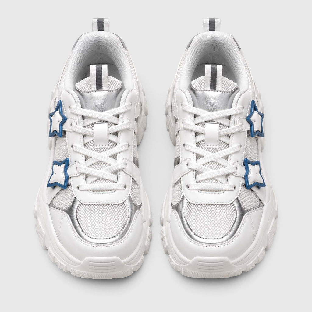 Monvaline | Women's Chunky Platform Sneakers – Lace-Up Star Detail