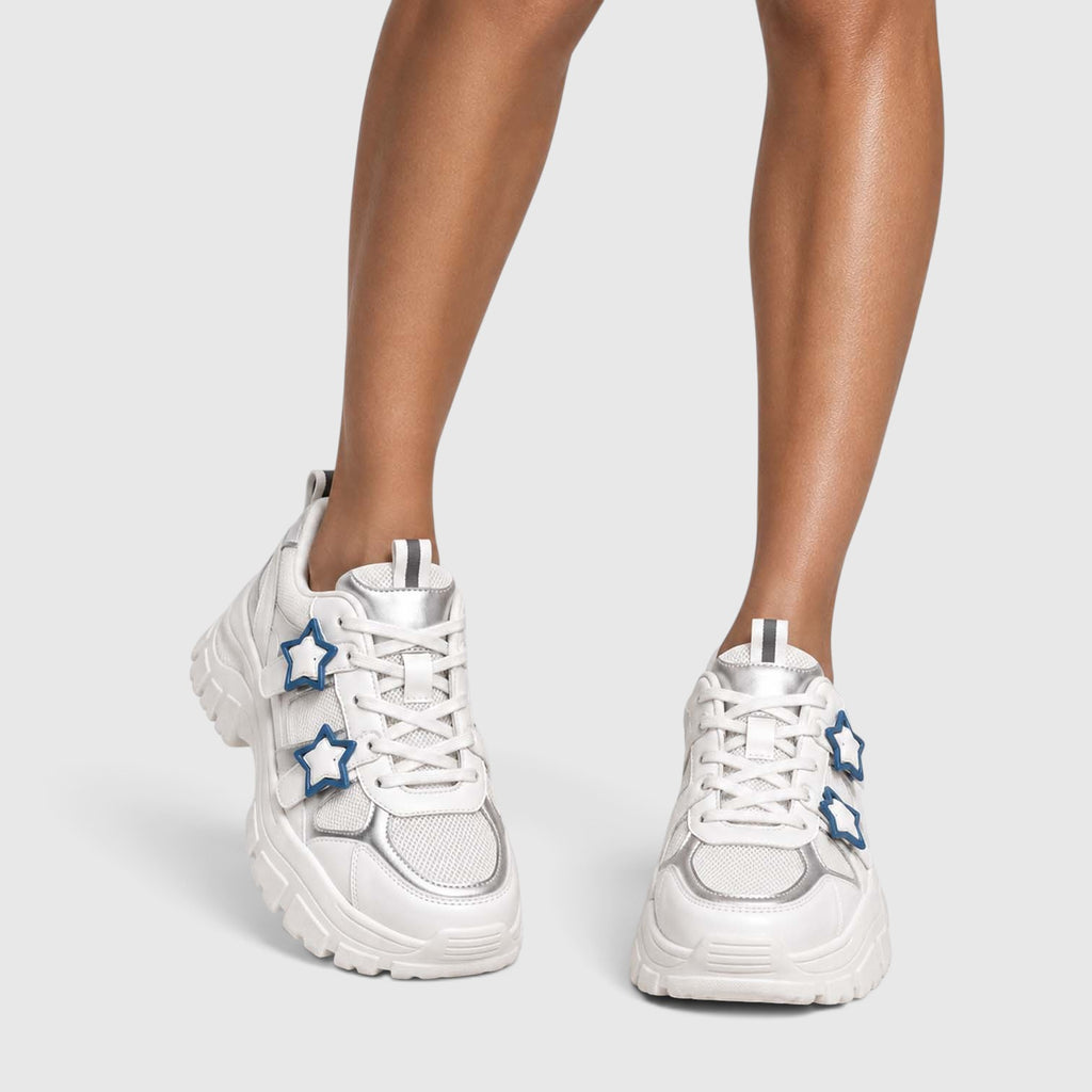 Monvaline | Women's Chunky Platform Sneakers – Lace-Up Star Detail