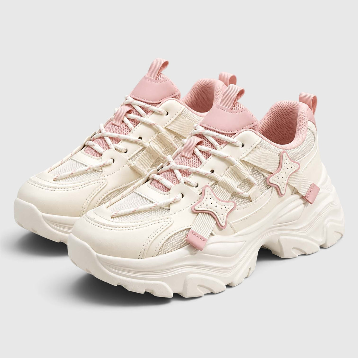 Monvaline | Women's Chunky Platform Sneakers – Lace-Up Star Detail