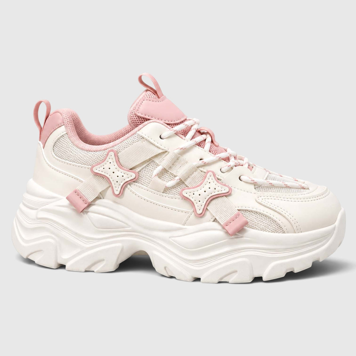 Monvaline | Women's Chunky Platform Sneakers – Lace-Up Star Detail