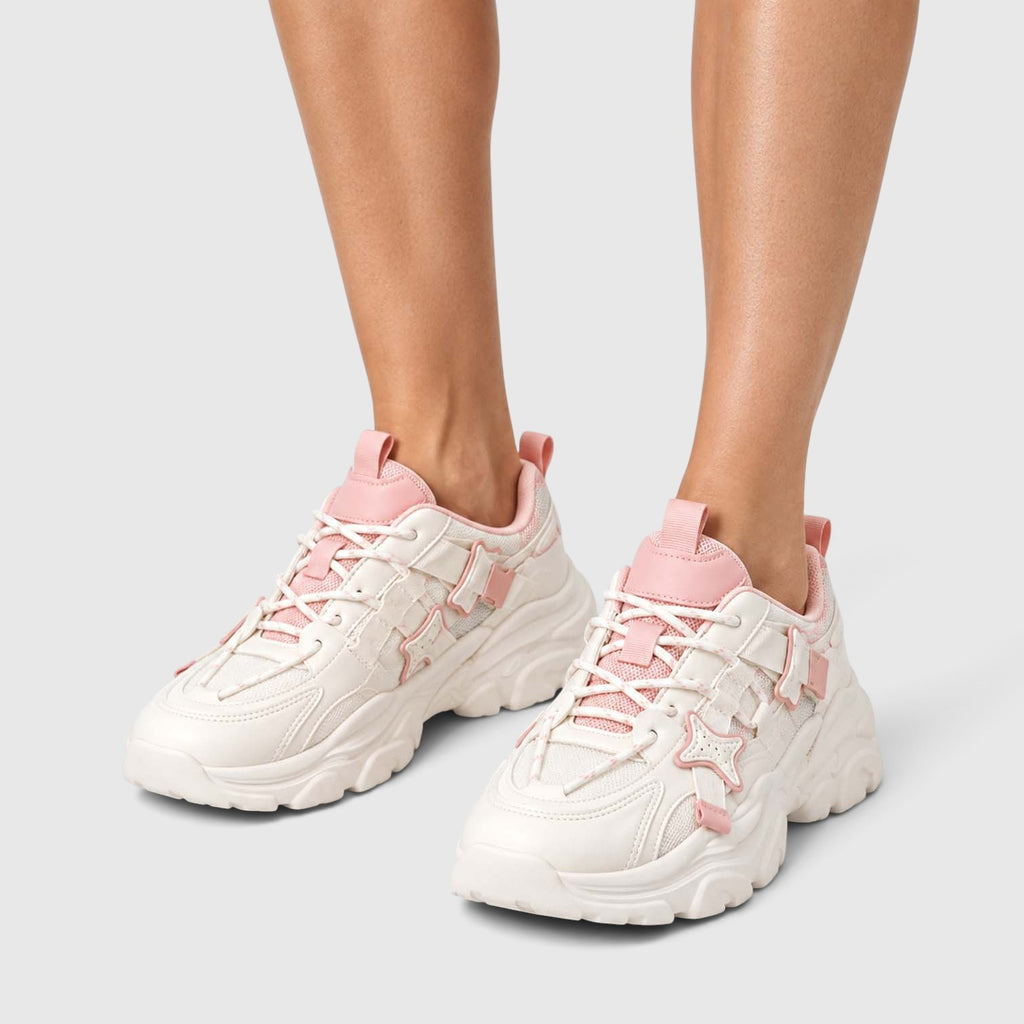 Monvaline | Women's Chunky Platform Sneakers – Lace-Up Star Detail