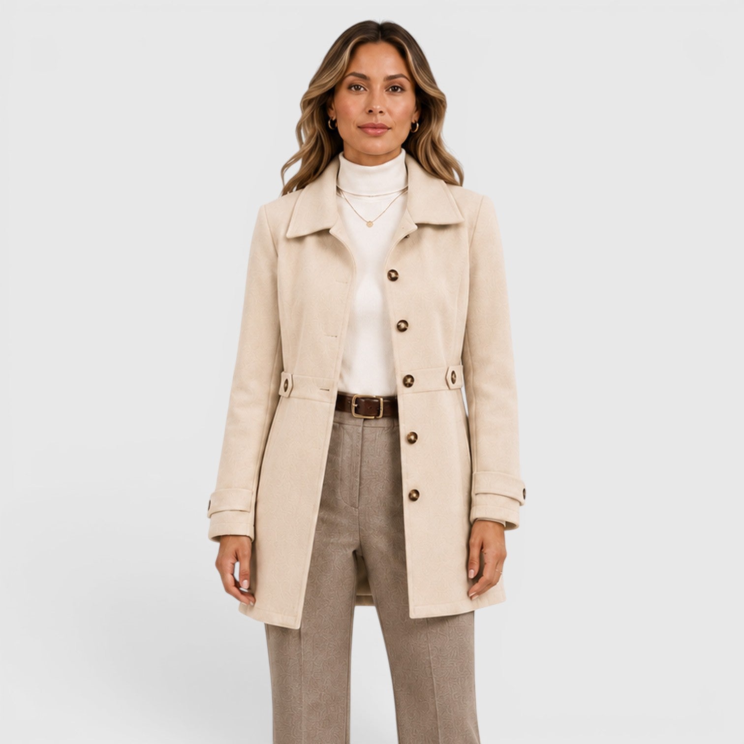 Monvaline | Women's Classic Mid-Length Single-Breasted Wool Coat