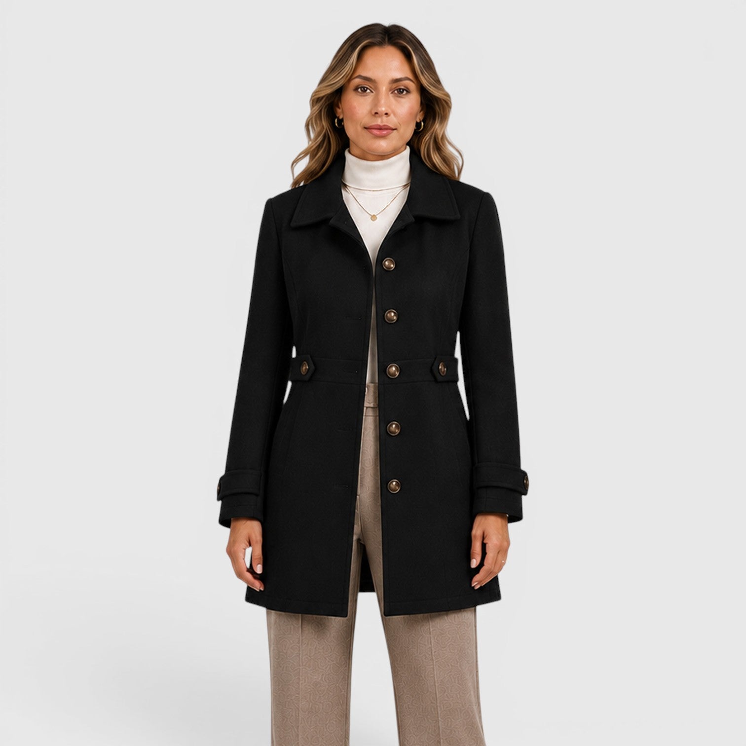 Monvaline | Women's Classic Mid-Length Single-Breasted Wool Coat