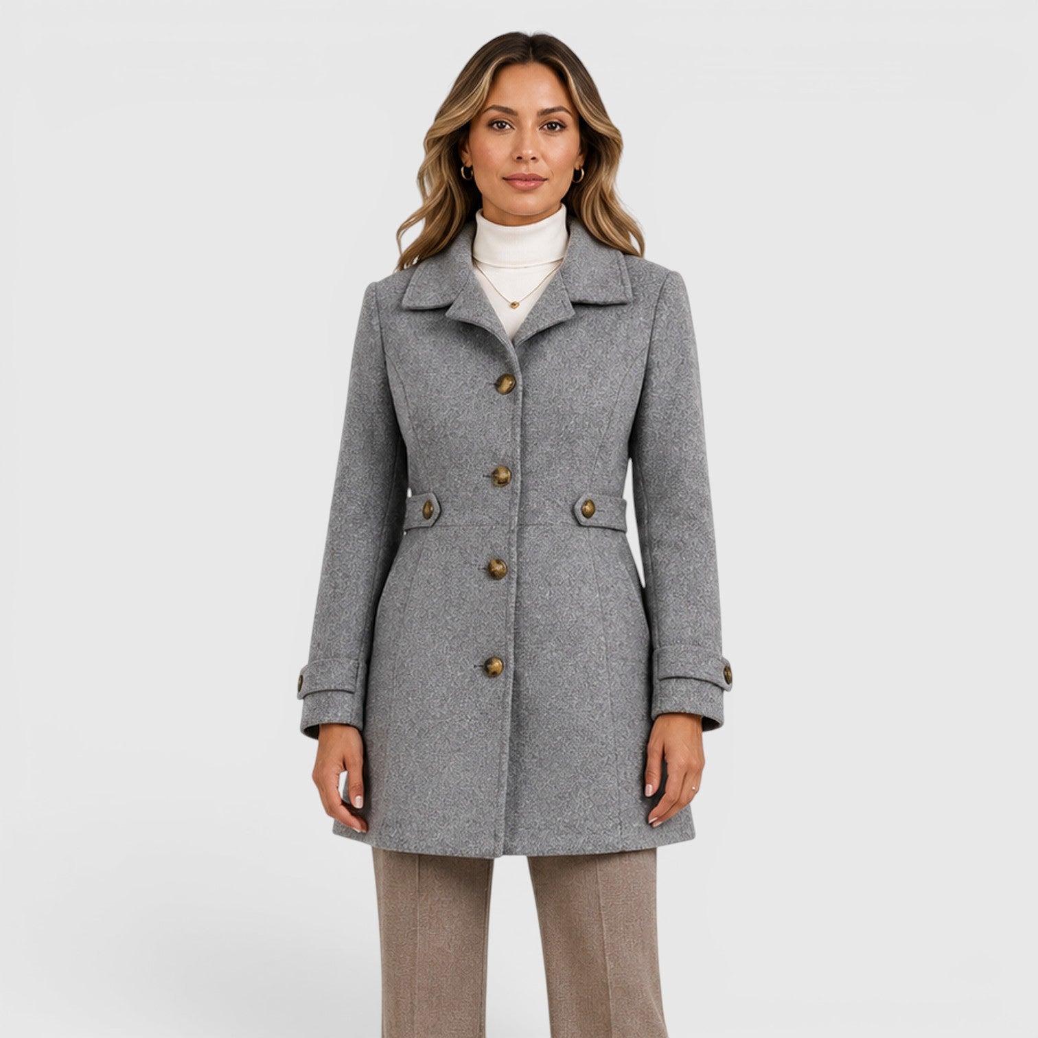 Monvaline | Women's Classic Mid-Length Single-Breasted Wool Coat