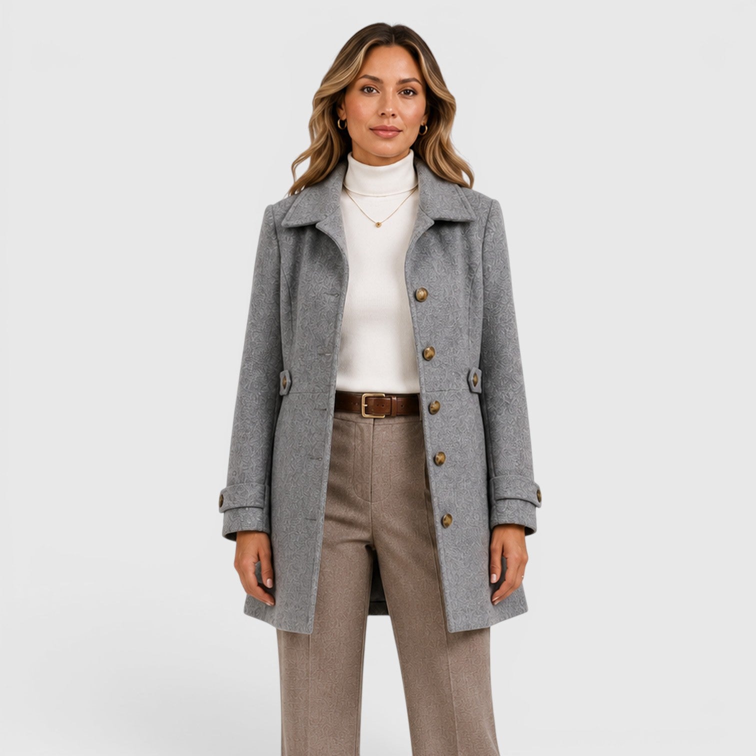 Monvaline | Women's Classic Mid-Length Single-Breasted Wool Coat