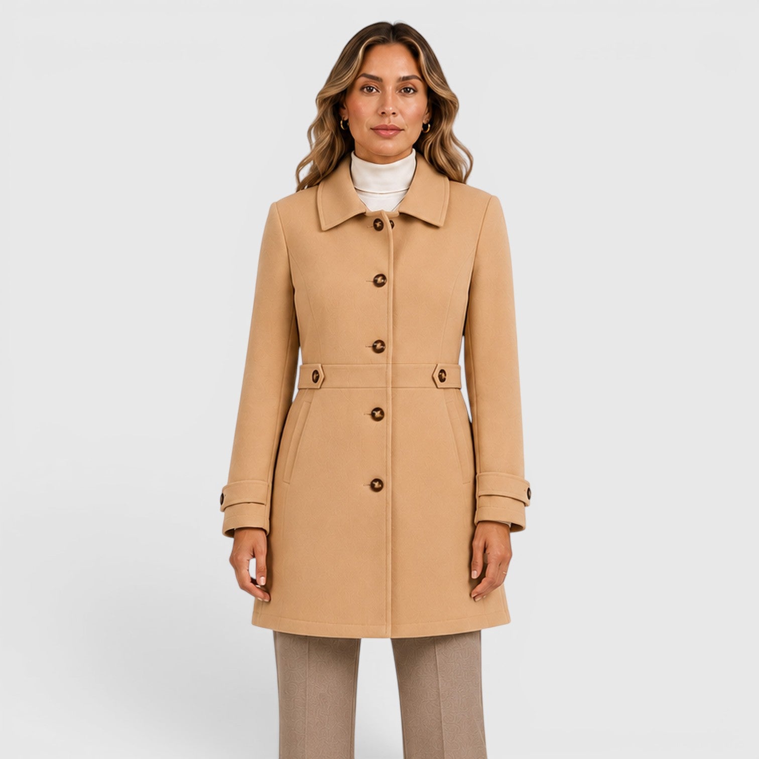 Monvaline | Women's Classic Mid-Length Single-Breasted Wool Coat