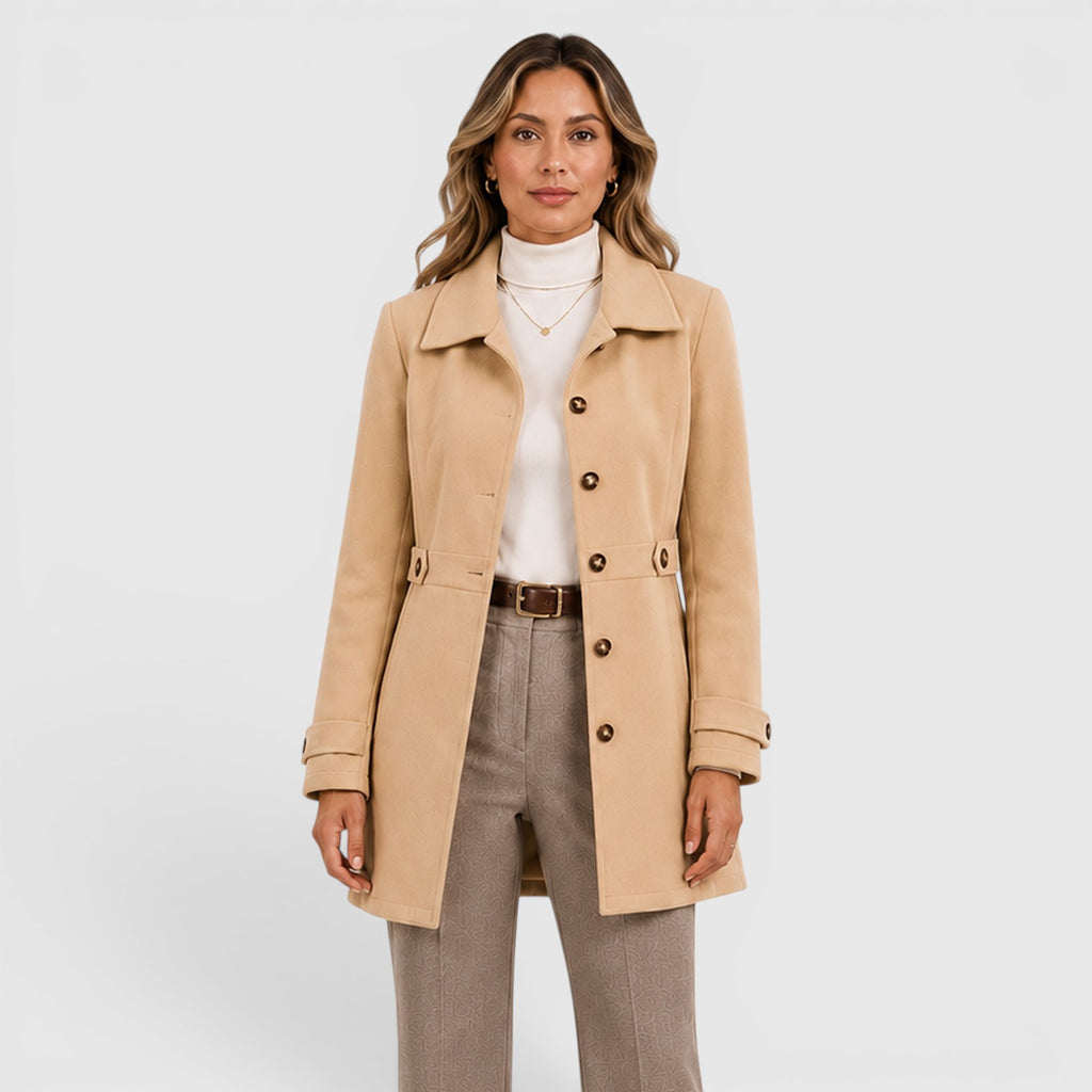 Monvaline | Women's Classic Mid-Length Single-Breasted Wool Coat