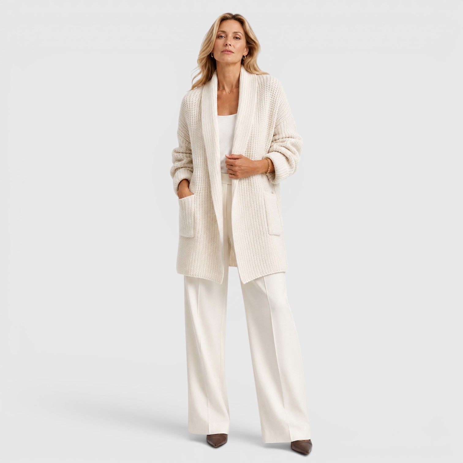 Monvaline | Women's Comfortable Long Sleeve Open Front Knit Cardigan