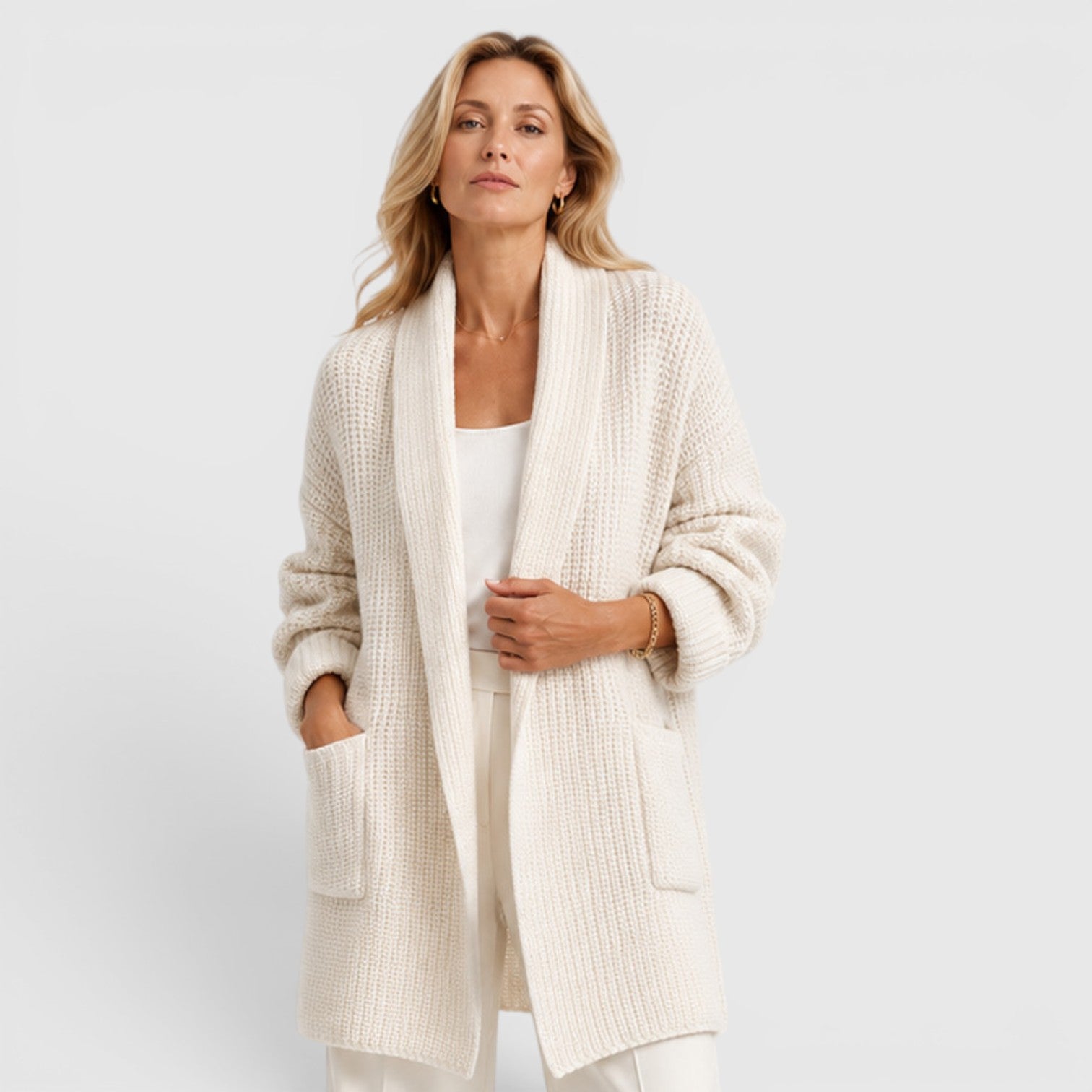 Monvaline | Women's Comfortable Long Sleeve Open Front Knit Cardigan