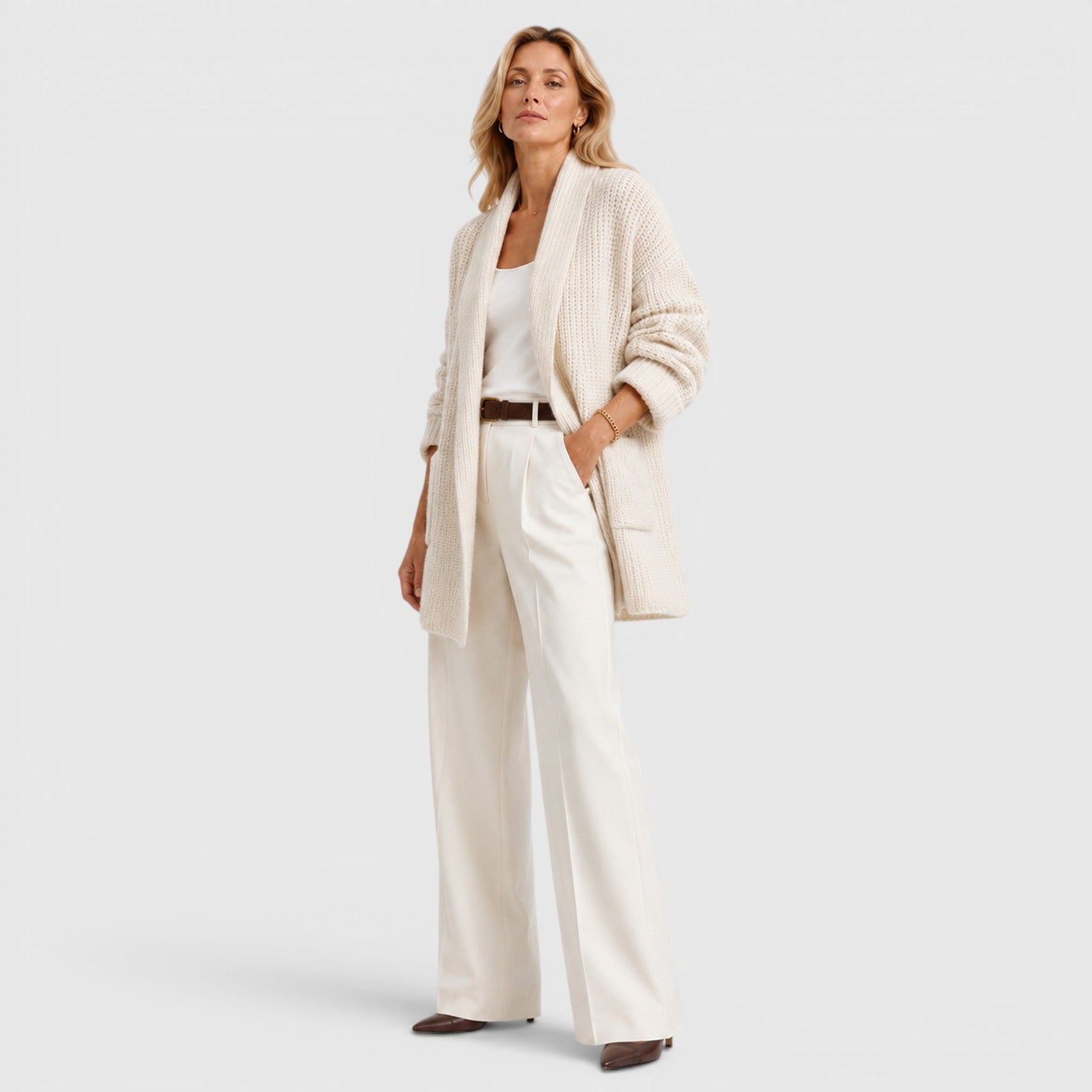 Monvaline | Women's Comfortable Long Sleeve Open Front Knit Cardigan